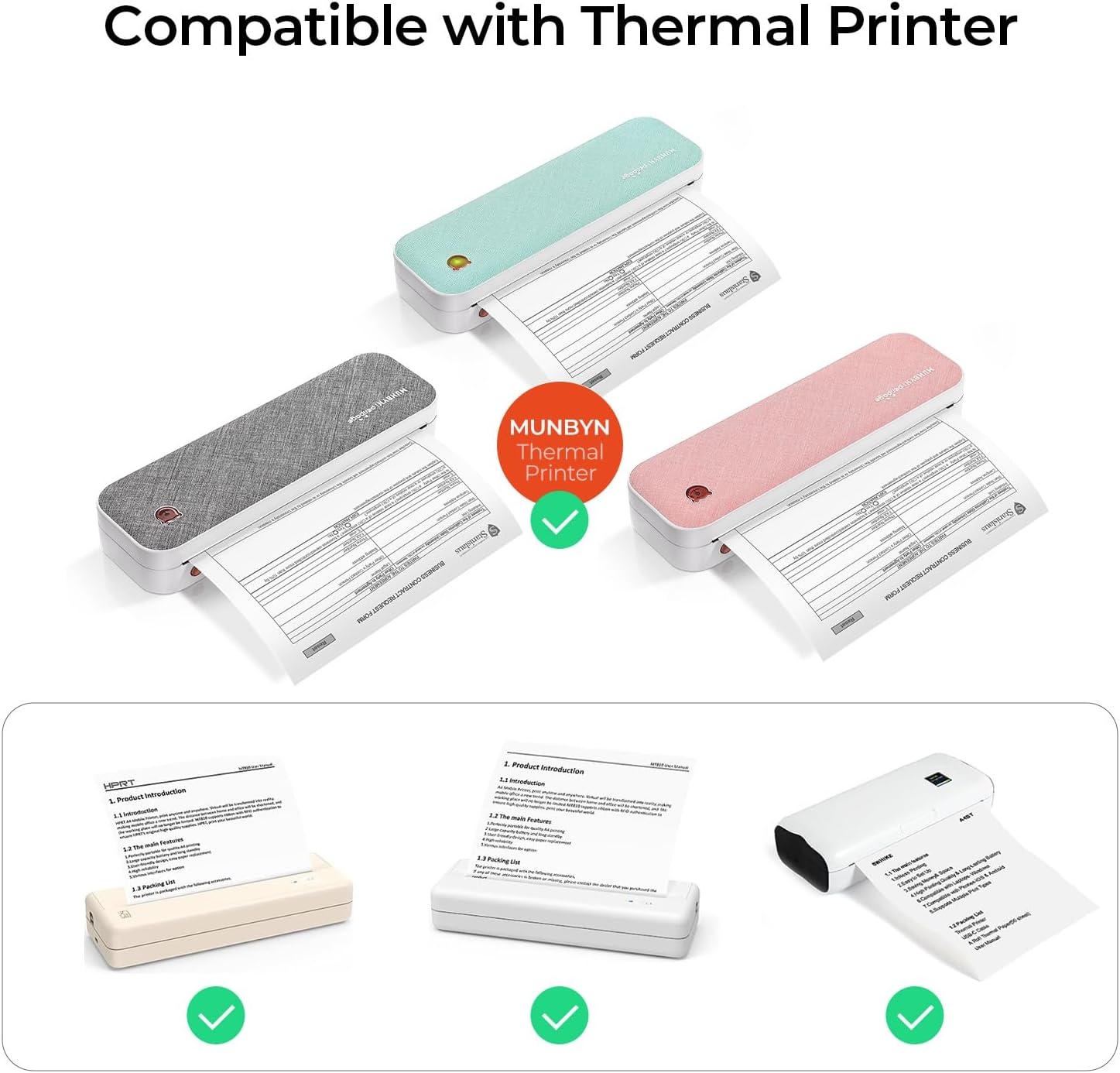image:imageMUNBYN A4 Thermal Paper 3 Rolls 27 SheetsRoll Thermal Paper for Document Homework Picture 827210mm width Compatible with ITP02ITP04ITP01 Portable Printer BPA Free