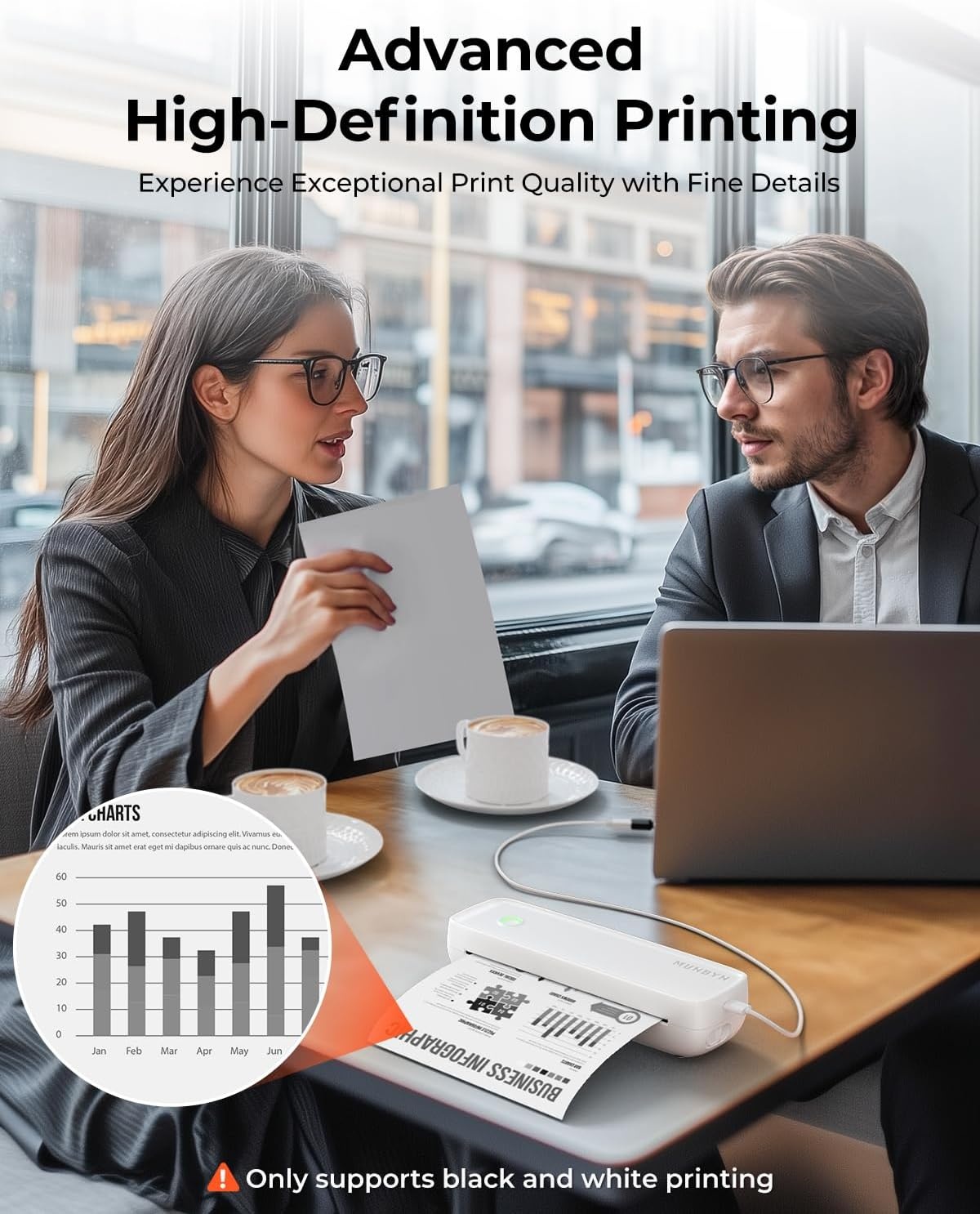 image:imageMUNBYN Portable Printers Wireless for Travel ITP04 Inkless Printer Thermal Bluetooth Printer Support 85x11ampA4 Thermal Paper Compatible with Android and iOS Phone amp Laptop Small Printers White