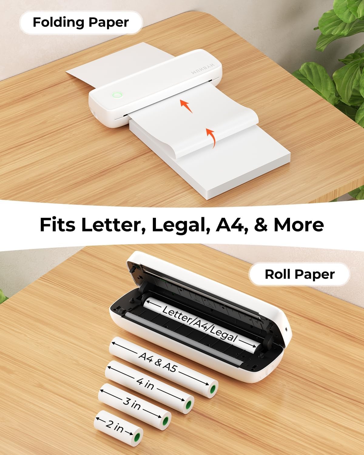 image:imageMUNBYN Portable Printers Wireless for Travel ITP04 Inkless Printer Thermal Bluetooth Printer Support 85x11ampA4 Thermal Paper Compatible with Android and iOS Phone amp Laptop Small Printers White