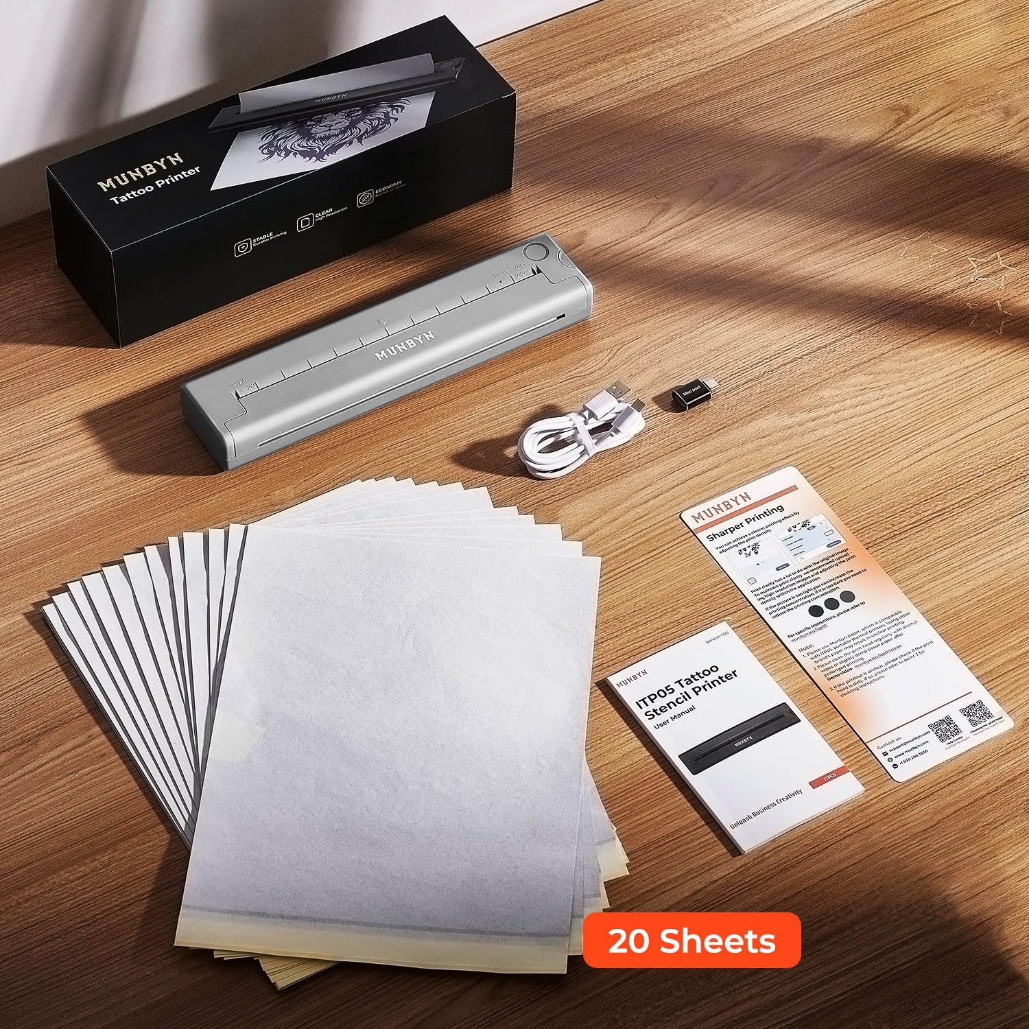 image:imageMUNBYN Tattoo Stencil Printer ITP05 Wireless Thermal Tattoo Printer with 20 Transfer Papers Compatible with Android and iOS PhoneTablet amp PC Tattoo Printers for Tattoo Artists amp BeginnersGrayGray