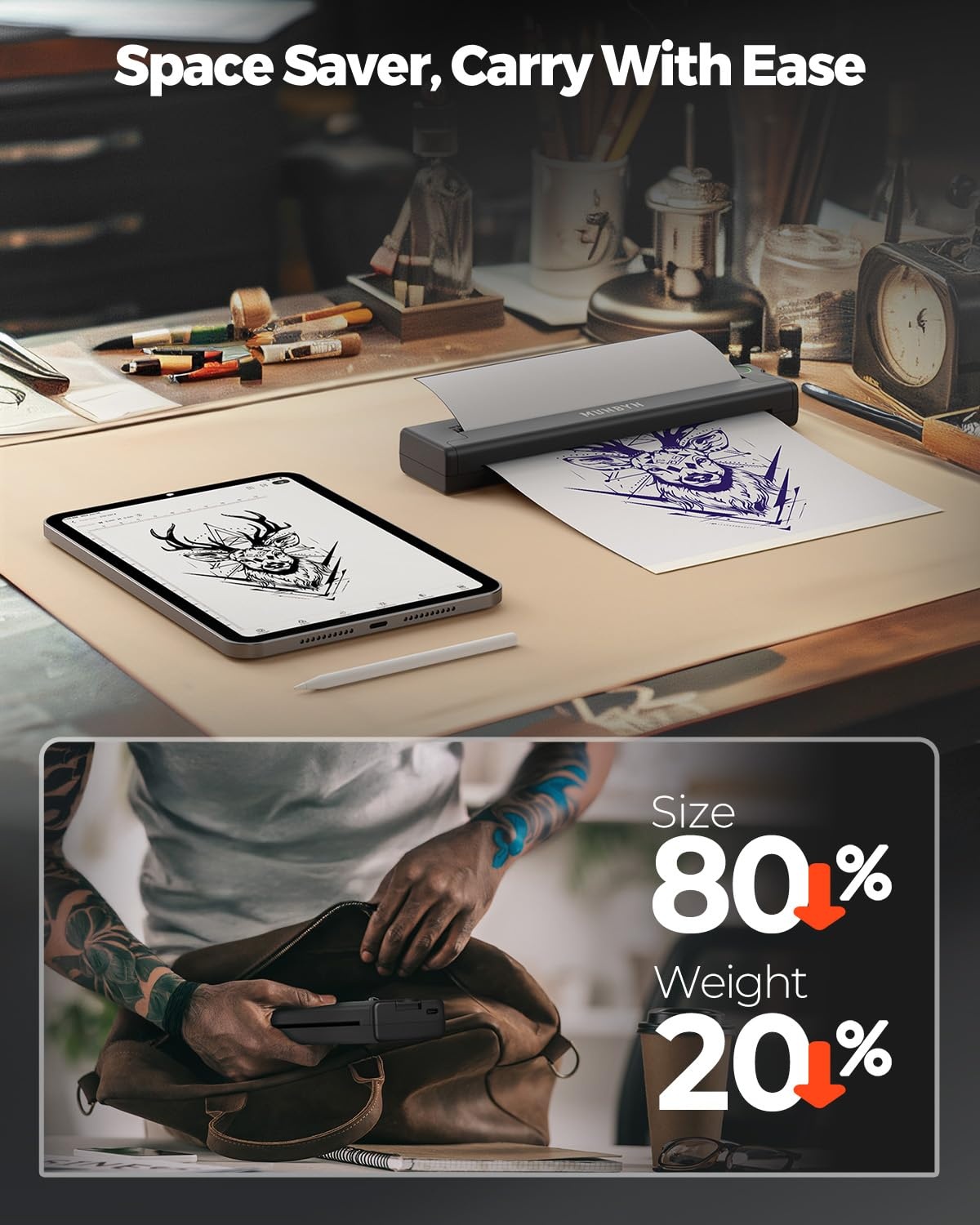 image:imageMUNBYN Tattoo Stencil Printer ITP05 Wireless Thermal Tattoo Printer with 20 Transfer Papers Compatible with Android and iOS PhoneTablet amp PC Tattoo Printers for Tattoo Artists amp BeginnersGrayBlack