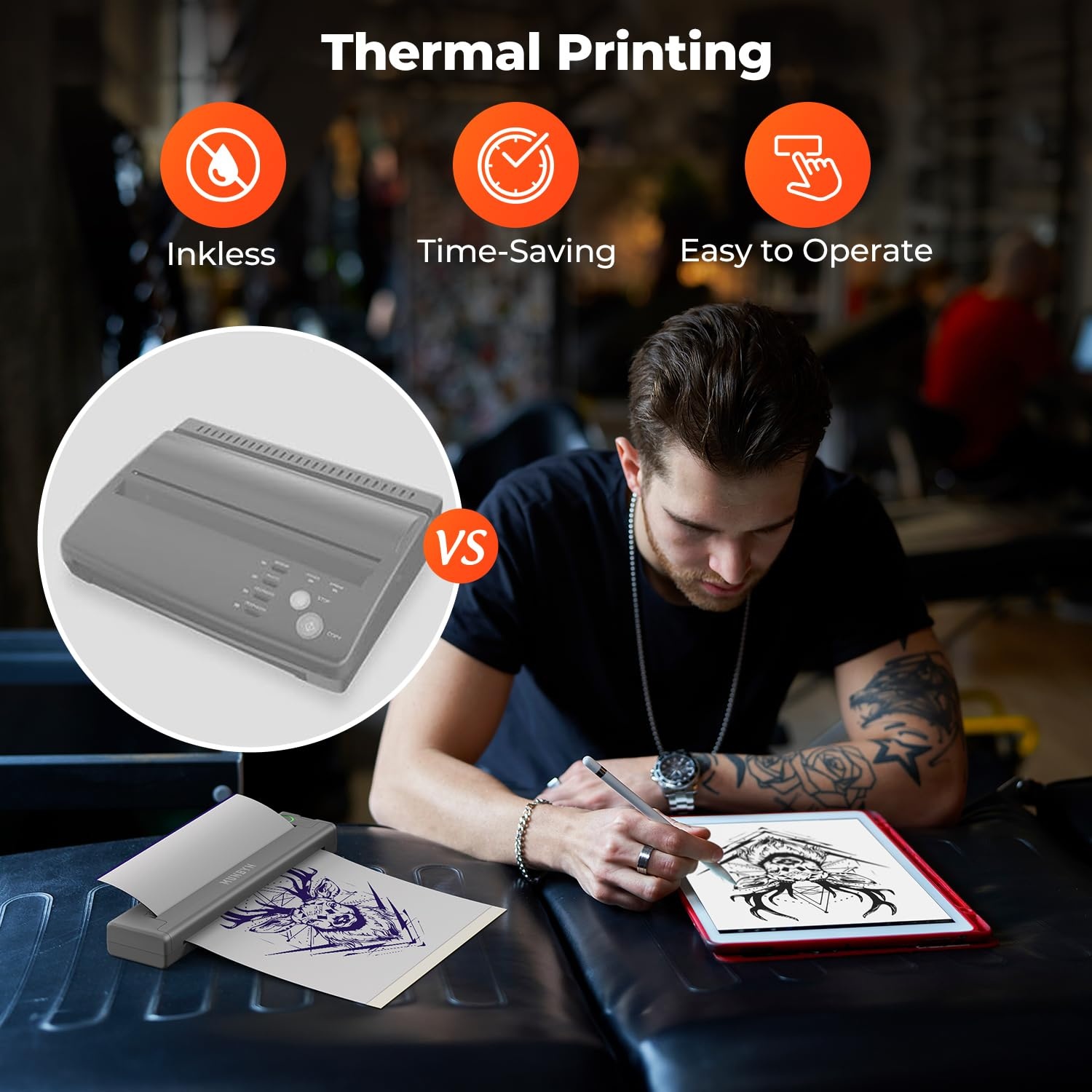 image:imageMUNBYN Tattoo Stencil Printer ITP05 Wireless Thermal Tattoo Printer with 20 Transfer Papers Compatible with Android and iOS PhoneTablet amp PC Tattoo Printers for Tattoo Artists amp BeginnersGrayGray
