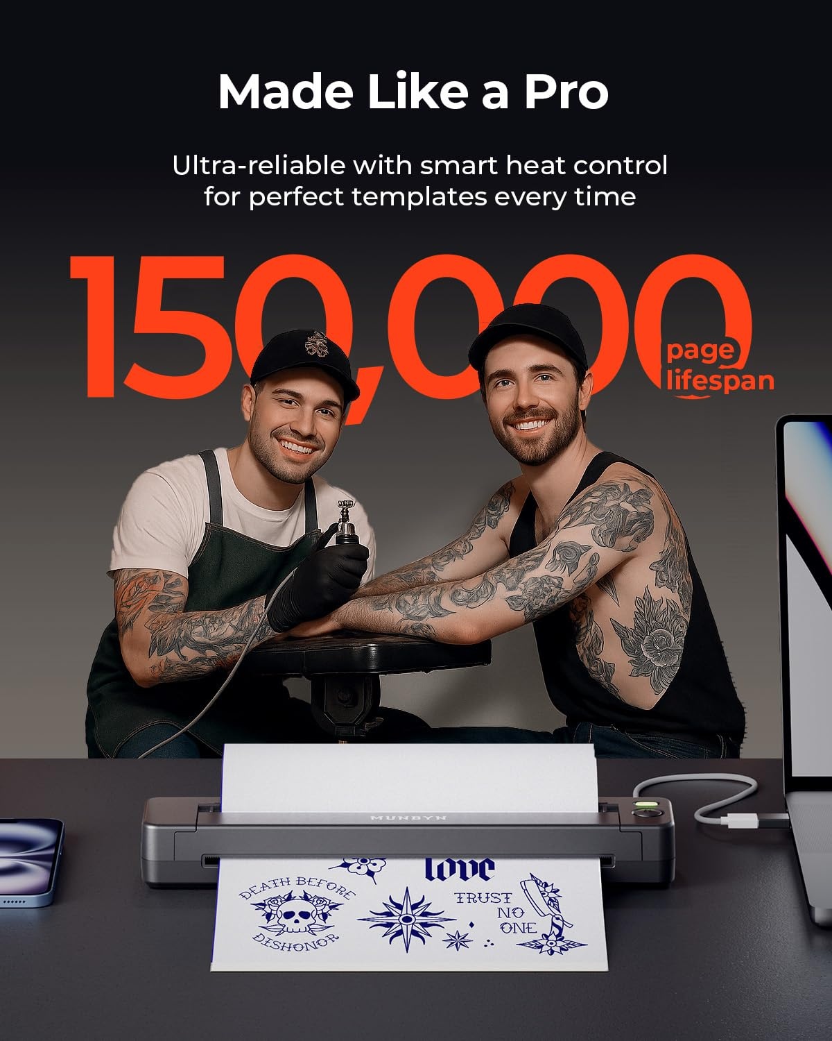 image:imageMUNBYN Tattoo Stencil Printer ITP06 300DPI Wireless Thermal Tattoo Printer with 20 Transfer Papers Tattoo Printers Compatible with Smartphone amp PC for Tattoo Artists amp Beginners