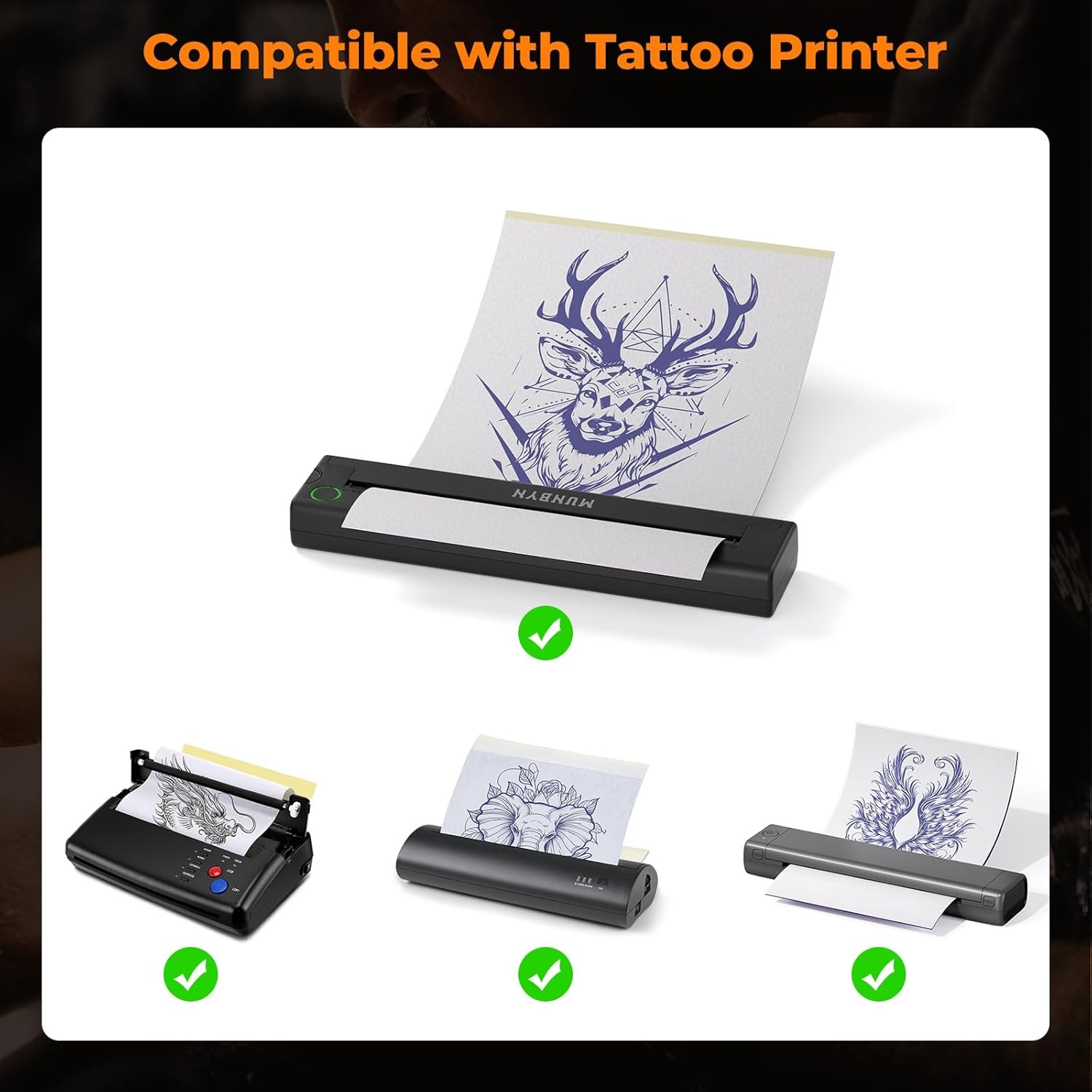 image:imageMUNBYN Tattoo Transfer Paper 100 Sheets A4 Size Tattoo Stencil Paper 4Layer Stencil Papers for Tattooing Tattoos Kit Supplies Compatible with ITP05ITP06M08FP90MHTP8009 Printer100 PCS