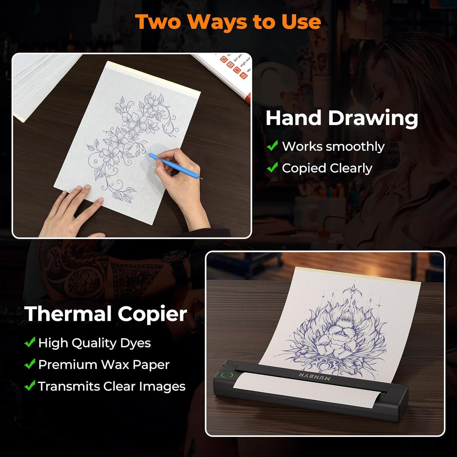 image:imageMUNBYN Tattoo Transfer Paper 100 Sheets A4 Size Tattoo Stencil Paper 4Layer Stencil Papers for Tattooing Tattoos Kit Supplies Compatible with ITP05ITP06M08FP90MHTP8009 Printer100 PCS