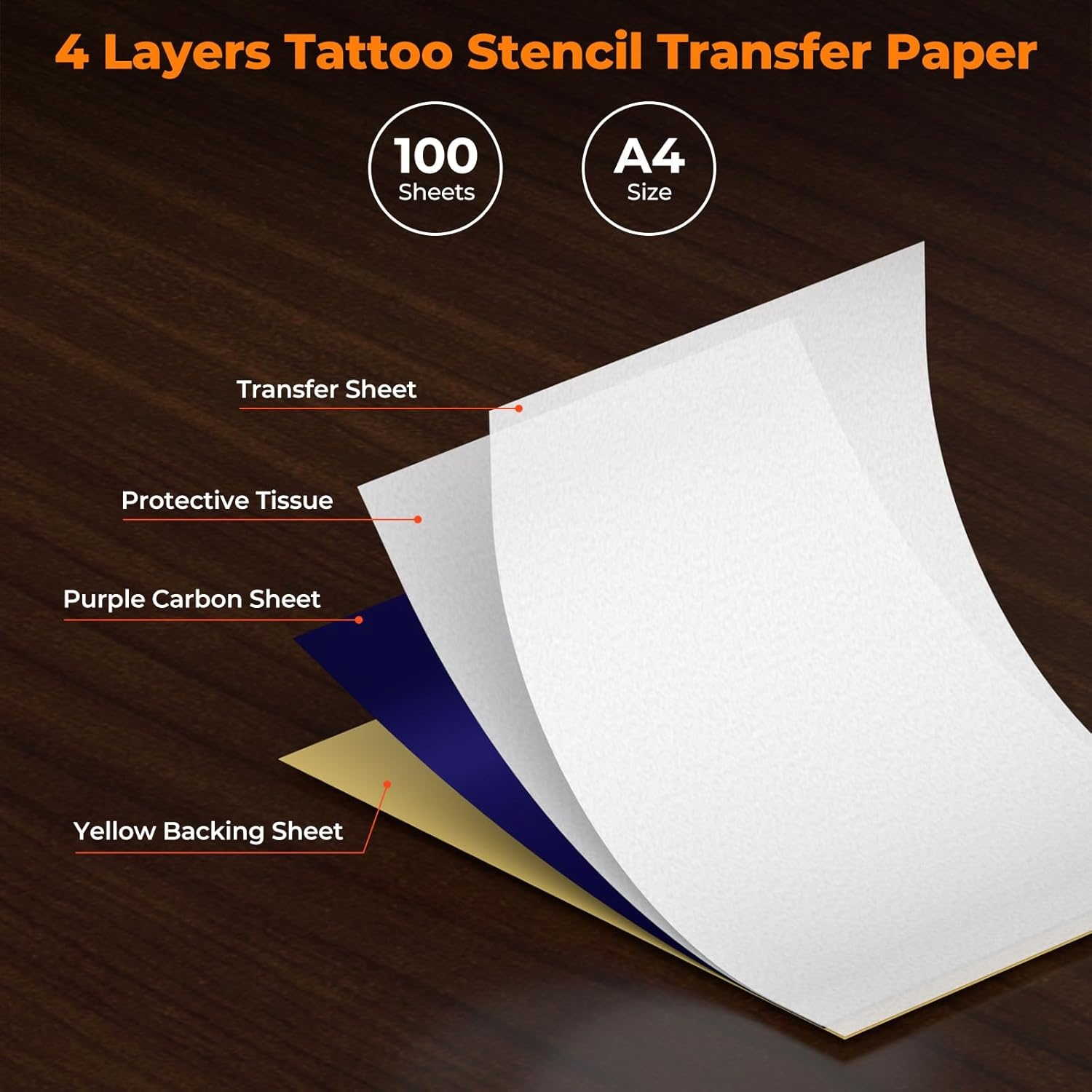 image:imageMUNBYN Tattoo Transfer Paper 100 Sheets A4 Size Tattoo Stencil Paper 4Layer Stencil Papers for Tattooing Tattoos Kit Supplies Compatible with ITP05ITP06M08FP90MHTP8009 Printer100 PCS