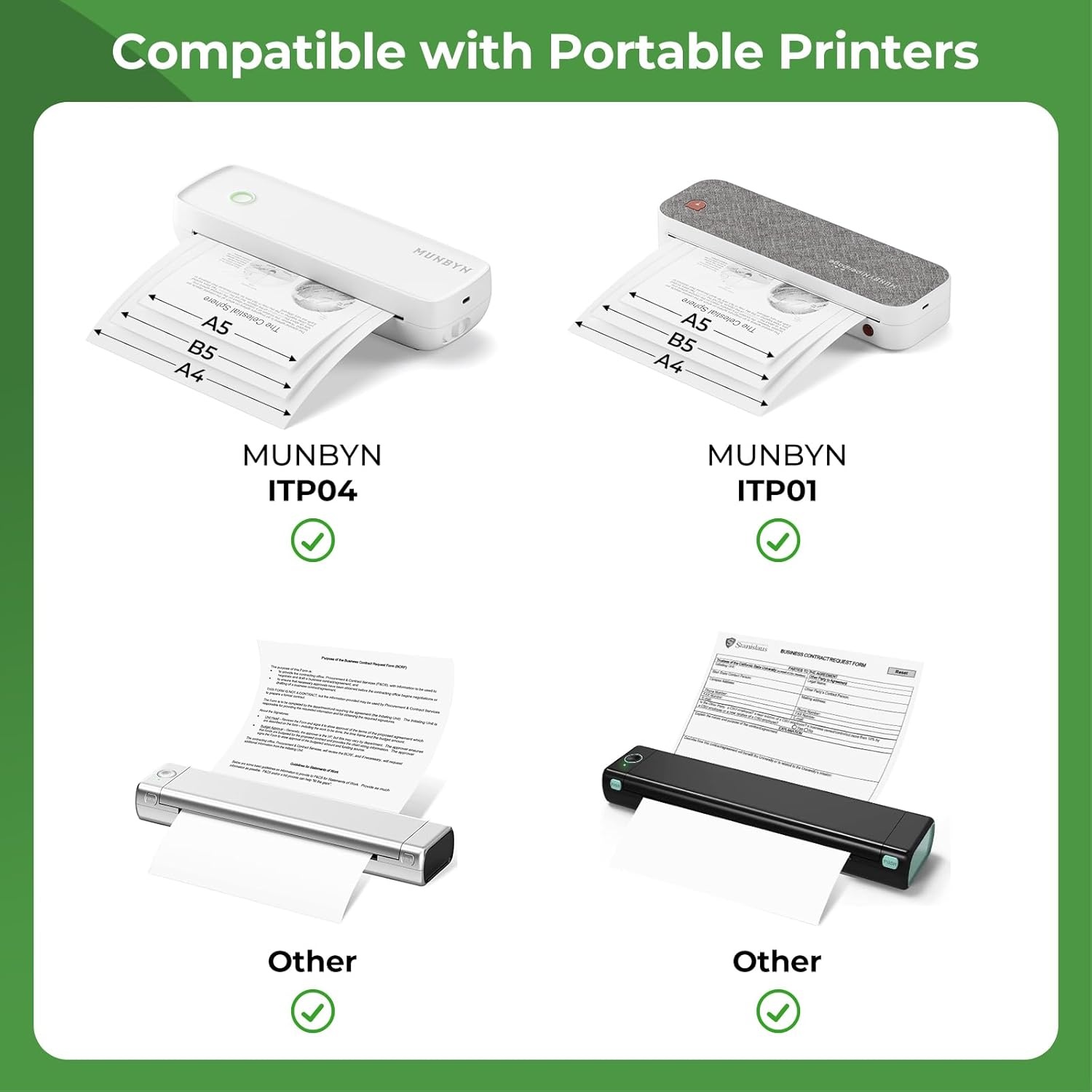 image:imageMUNBYN Thermal Paper 3 Rolls A4A5B5 Sizes 27 SheetsRoll Thermal Paper for Receipt Document Homework Picture Compatible with ITP04ITP01 Portable Printer BPA Free