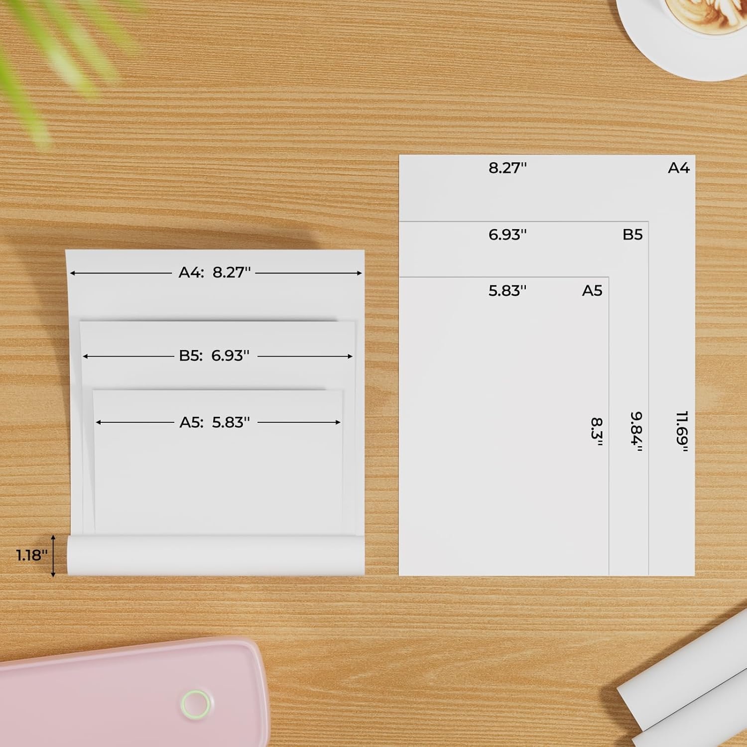 image:imageMUNBYN Thermal Paper 3 Rolls A4A5B5 Sizes 27 SheetsRoll Thermal Paper for Receipt Document Homework Picture Compatible with ITP04ITP01 Portable Printer BPA Free