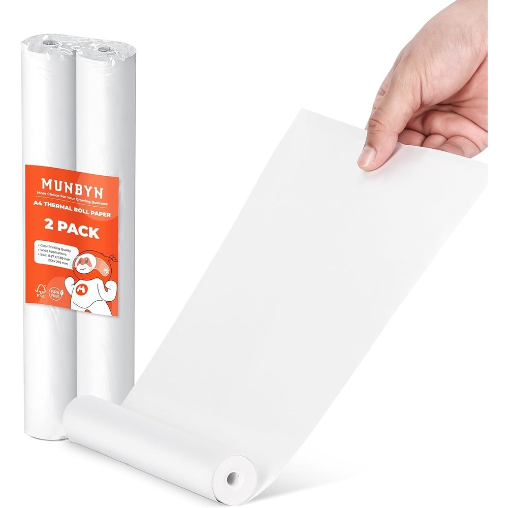 image:imageMUNBYN A4 Thermal Paper 2 Rolls 27 SheetsRoll Thermal Paper for Document Homework Picture 827210mm width Compatible with ITP02ITP04ITP01 Portable Printer BPA Free