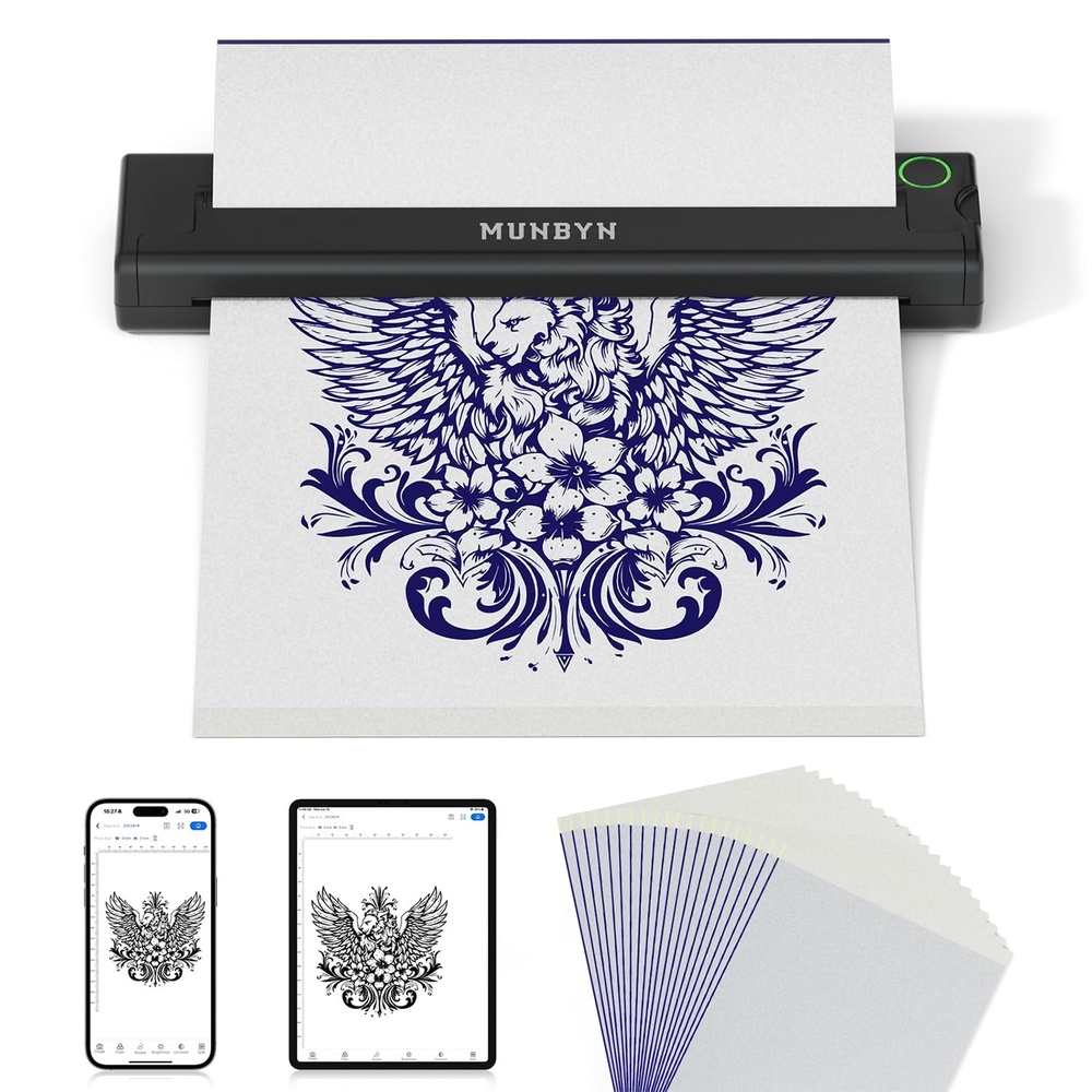 image:imageMUNBYN Tattoo Stencil Printer ITP05 Wireless Thermal Tattoo Printer with 20 Transfer Papers Compatible with Android and iOS PhoneTablet amp PC Tattoo Printers for Tattoo Artists amp BeginnersGrayBlack