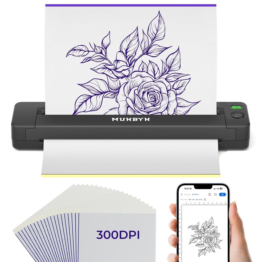 image:imageMUNBYN Tattoo Stencil Printer ITP06 300DPI Wireless Thermal Tattoo Printer with 20 Transfer Papers Tattoo Printers Compatible with Smartphone amp PC for Tattoo Artists amp Beginners