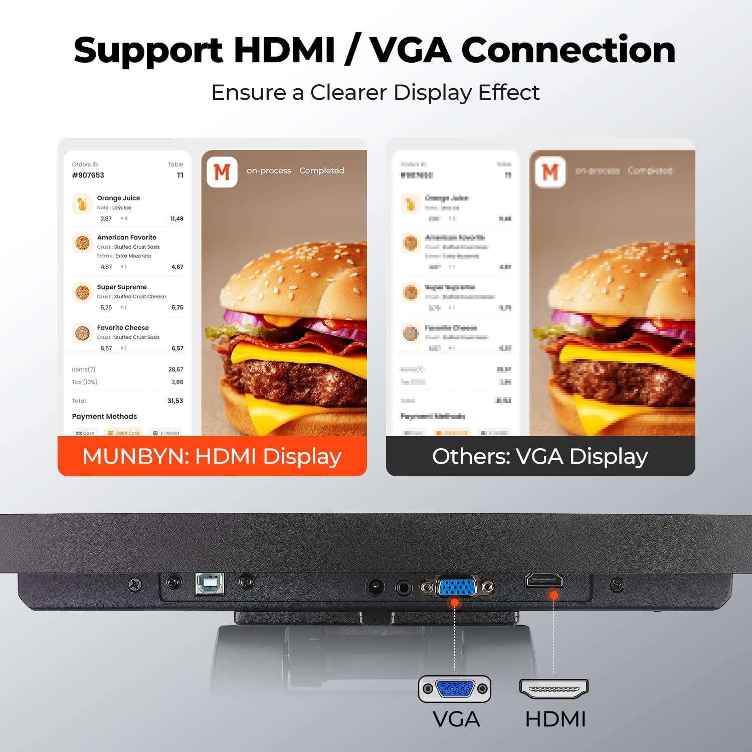 image:imageMUNBYN 156inch POS Touchscreen Monitor Backlit LED MultiTouch Screen Monitor HDMIVGA Capacitive Screen Display True Flat Seamless for Retail Restaurant Bar No Driver Required 2Y Protection