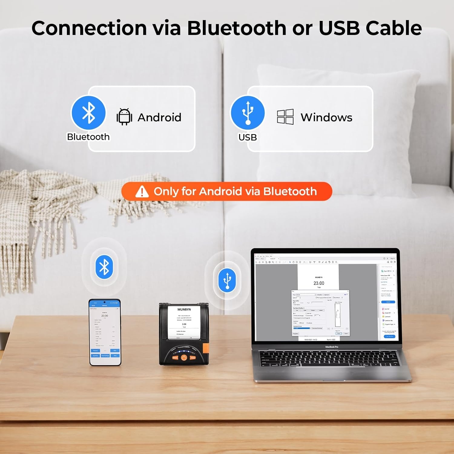 image:imageMUNBYN Bluetooth Receipt Printer 58mm Mini Wireless POS Thermal Printer for Restaurant Portable for AndroidWindows