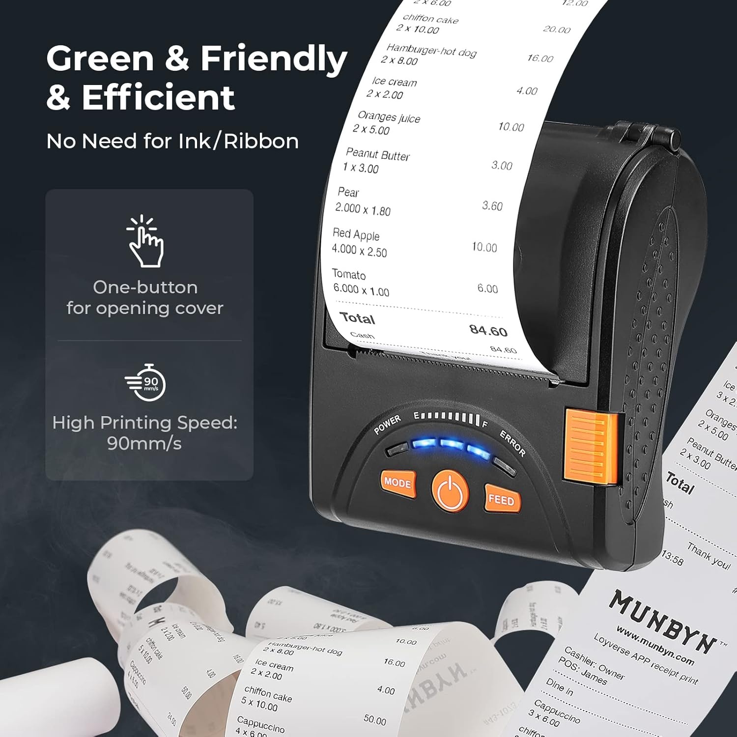 image:imageMUNBYN Bluetooth Receipt Printer 58mm Mini Wireless POS Thermal Printer for Restaurant Portable for AndroidWindows