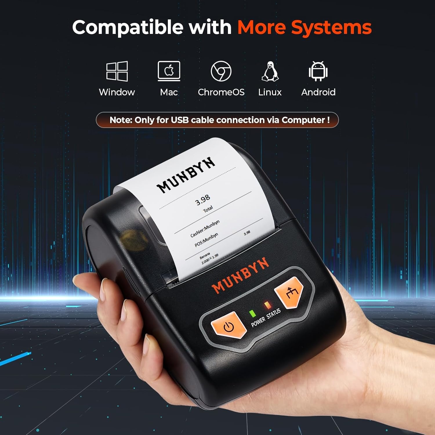 image:imageMUNBYN Bluetooth Receipt Printer Portable Thermal Receipt Printers for Small Business Sales Retail 58mm Mini Receipt Printer Compatible with AndroidWindowsMacChromeOSLinuxNot Support iOS