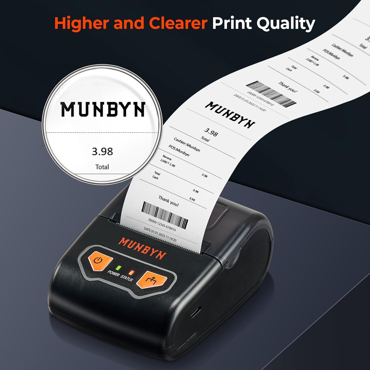 image:imageMUNBYN Bluetooth Receipt Printer Portable Thermal Receipt Printers for Small Business Sales Retail 58mm Mini Receipt Printer Compatible with AndroidWindowsMacChromeOSLinuxNot Support iOS