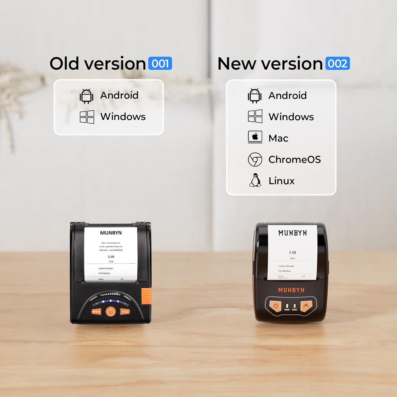 image:imageMUNBYN Bluetooth Receipt Printer Portable Thermal Receipt Printers for Small Business Sales Retail 58mm Mini Receipt Printer Compatible with AndroidWindowsMacChromeOSLinuxNot Support iOS