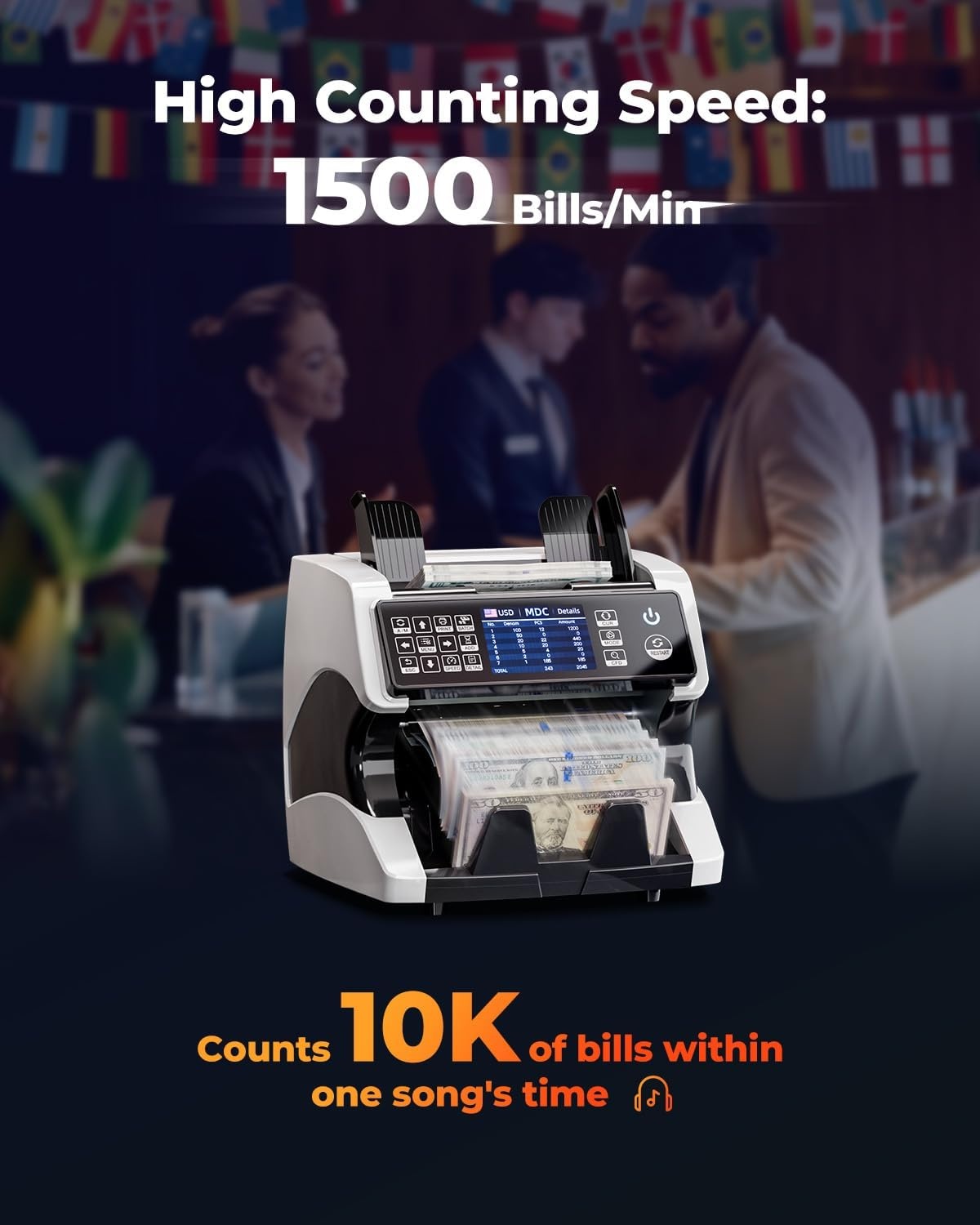 image:imageMUNBYN IMC01 Bank Grade Money Counter Machine Mixed Denomination 2CISUVIRMGMT Counterfeit Detection Serial Number MUL Currency Cash Counter Printer Compatible 2Y Warranty WhiteWhite
