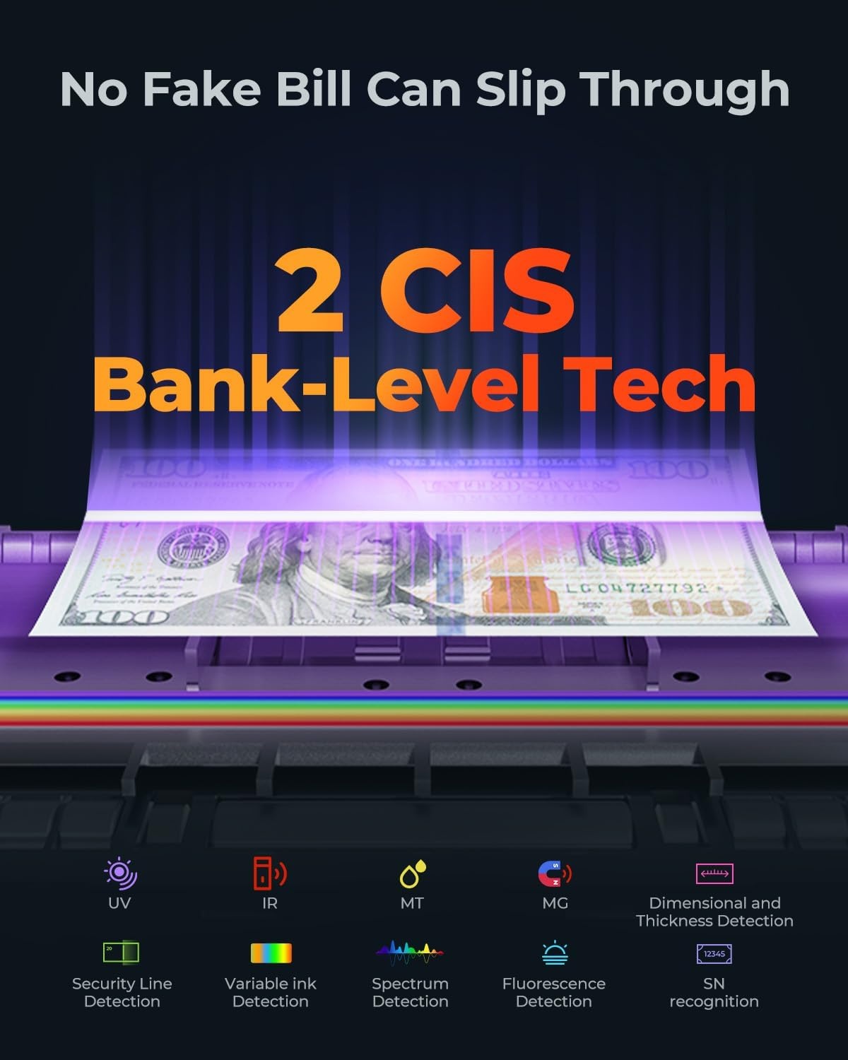image:imageMUNBYN IMC01 Bank Grade Money Counter Machine Mixed Denomination 2CISUVIRMGMT Counterfeit Detection Serial Number MUL Currency Cash Counter Printer Compatible 2Y Warranty WhiteWhite