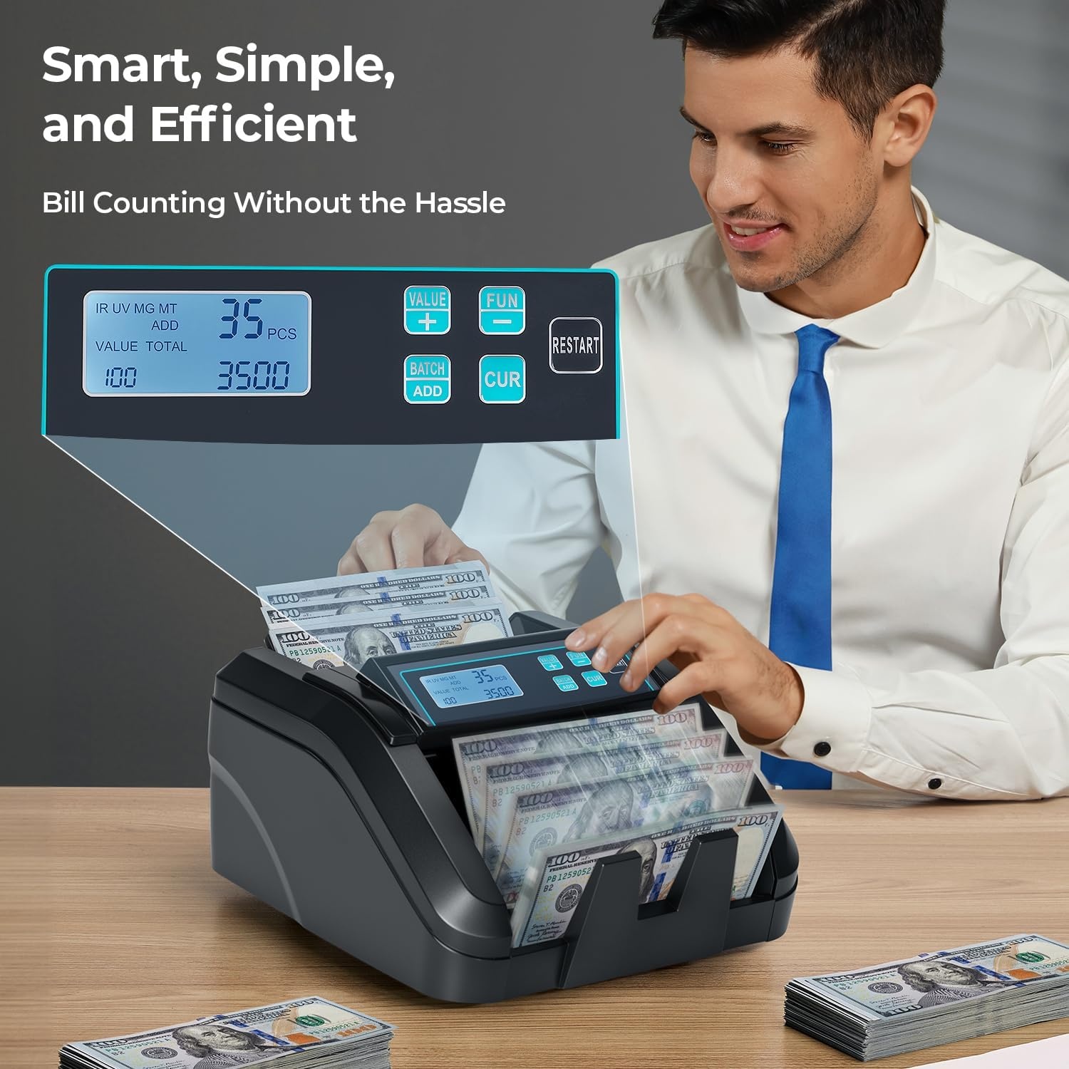 image:imageMUNBYN IMC51 Money Counter Machine Count Value AddBatchAdd Value Mode Bill Counter UVMGIRMT Detection USD only Cash Counter1100 Billsmin Money Counting Machine with LCD Display BlackBlack