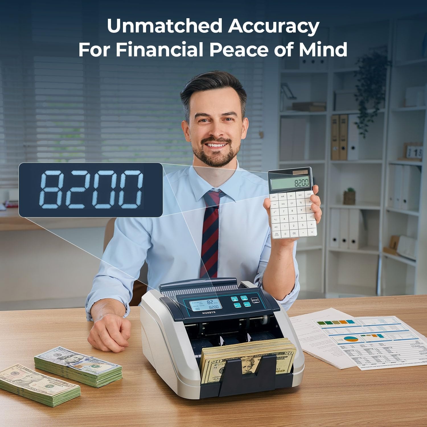 image:imageMUNBYN IMC51 Money Counter Machine Count Value AddBatchAdd Value Mode Bill Counter UVMGIRMT Detection USD only Cash Counter1100 Billsmin Money Counting Machine with LCD Display BlackGray