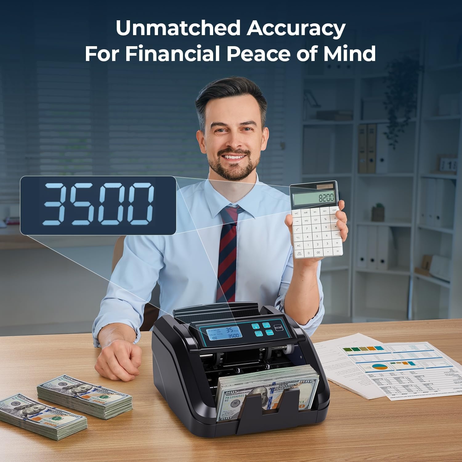 image:imageMUNBYN IMC51 Money Counter Machine Count Value AddBatchAdd Value Mode Bill Counter UVMGIRMT Detection USD only Cash Counter1100 Billsmin Money Counting Machine with LCD Display BlackBlack
