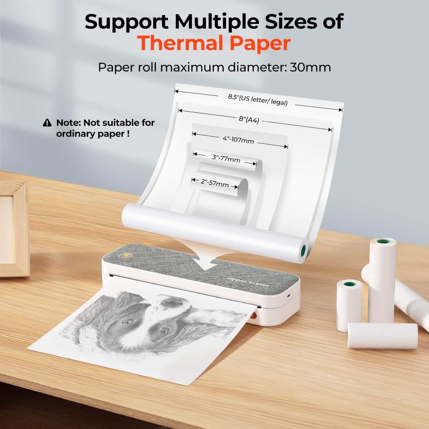 image:imageMUNBYN Portable Bluetooth Thermal Printer ITP01 for Travel Support 85x11 US LetterampA4 Thermal Paper Compatible with Android and iOS Phone amp Laptop Inkless Printer for Mobile OfficeGrey