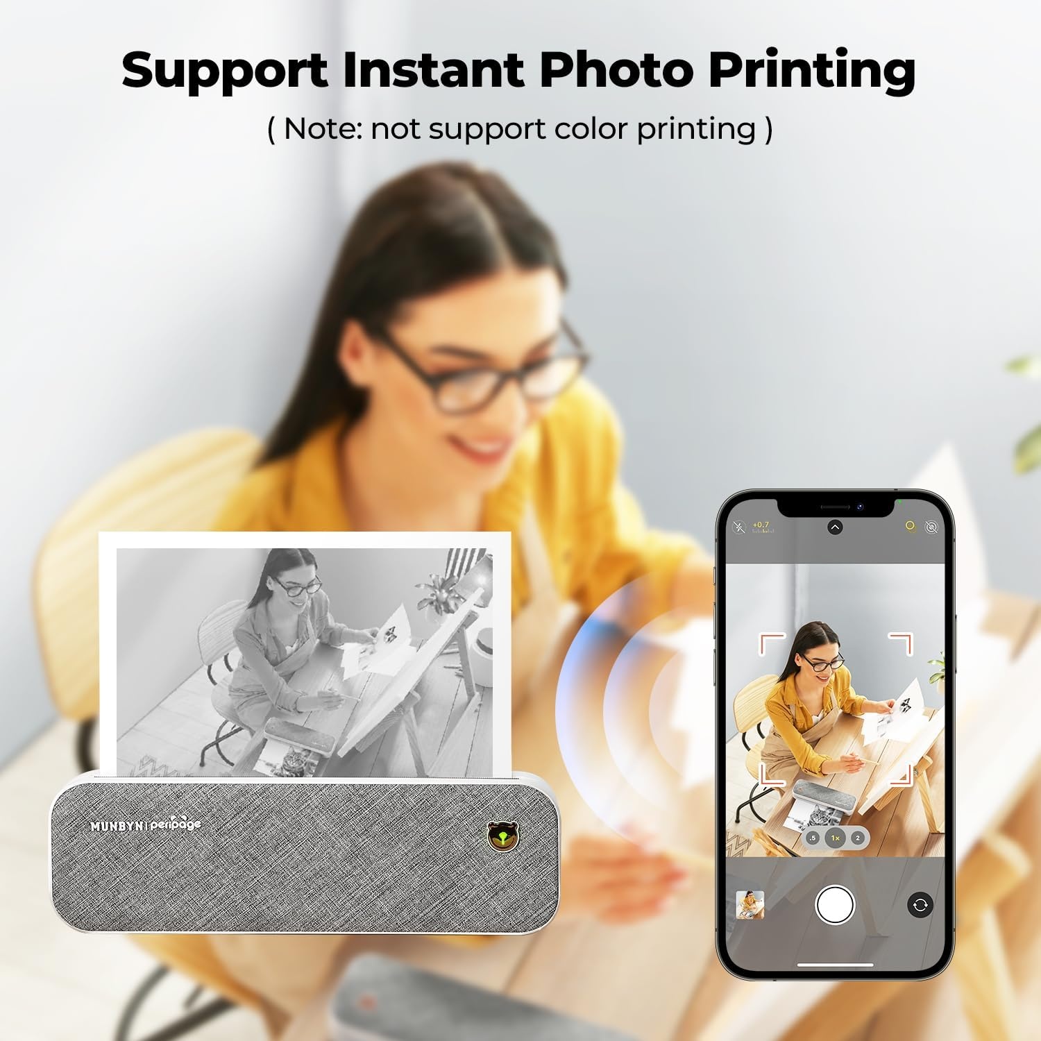 image:imageMUNBYN Portable Bluetooth Thermal Printer ITP01 for Travel Support 85x11 US LetterampA4 Thermal Paper Compatible with Android and iOS Phone amp Laptop Inkless Printer for Mobile OfficeGrey