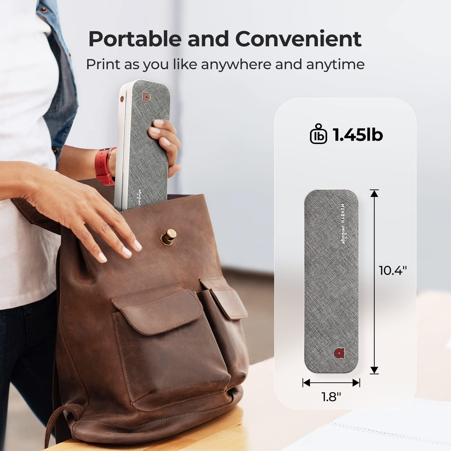 image:imageMUNBYN Portable Bluetooth Thermal Printer ITP01 for Travel Support 85x11 US LetterampA4 Thermal Paper Compatible with Android and iOS Phone amp Laptop Inkless Printer for Mobile OfficeGrey