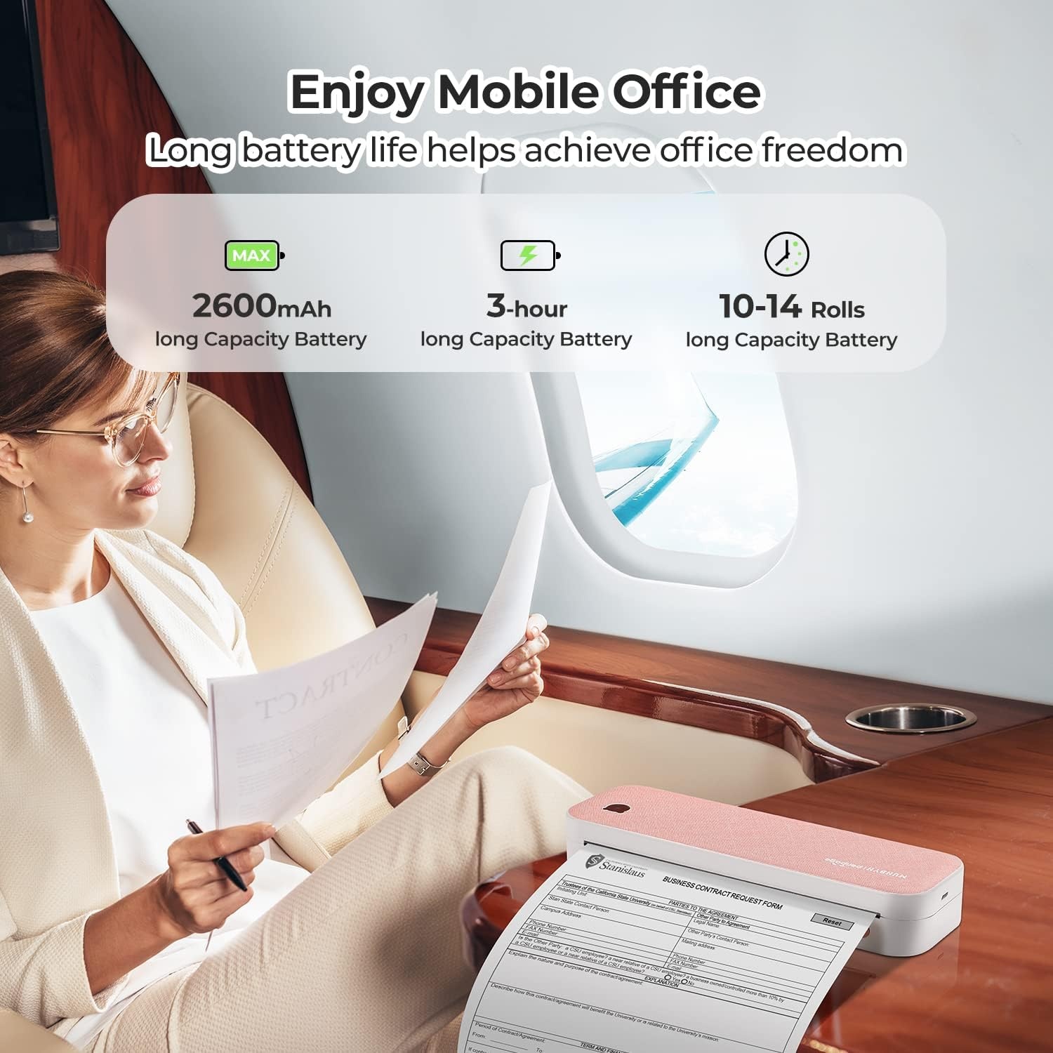 image:imageMUNBYN Portable Printer ITP01 Bluetooth Thermal Printer for Travel Support 85x11 US Letter amp A4 Thermal Paper Compatible with Android and iOS Phone amp Laptop Inkless Printer Pink