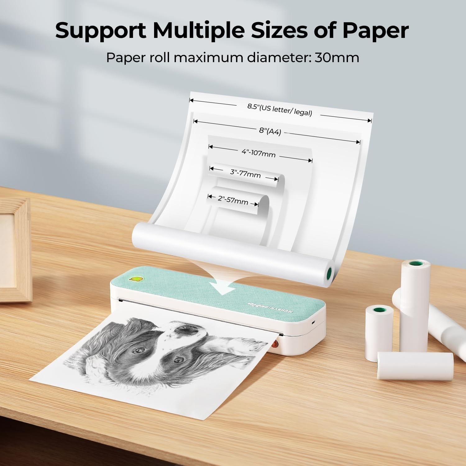 image:imageMUNBYN Portable Printer Wireless for Travel ITP01 Bluetooth Thermal Printer Support 85x11 US LetterampA4 Thermal Paper Compatible with Android and iOS Phone amp LaptopGreen