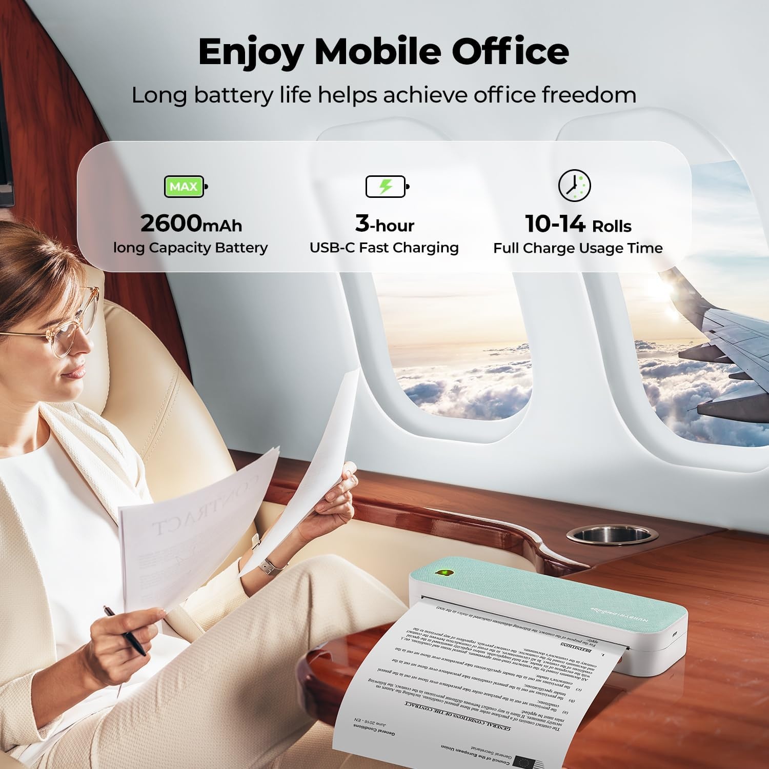 image:imageMUNBYN Portable Printer Wireless for Travel ITP01 Bluetooth Thermal Printer Support 85x11 US LetterampA4 Thermal Paper Compatible with Android and iOS Phone amp LaptopGreen