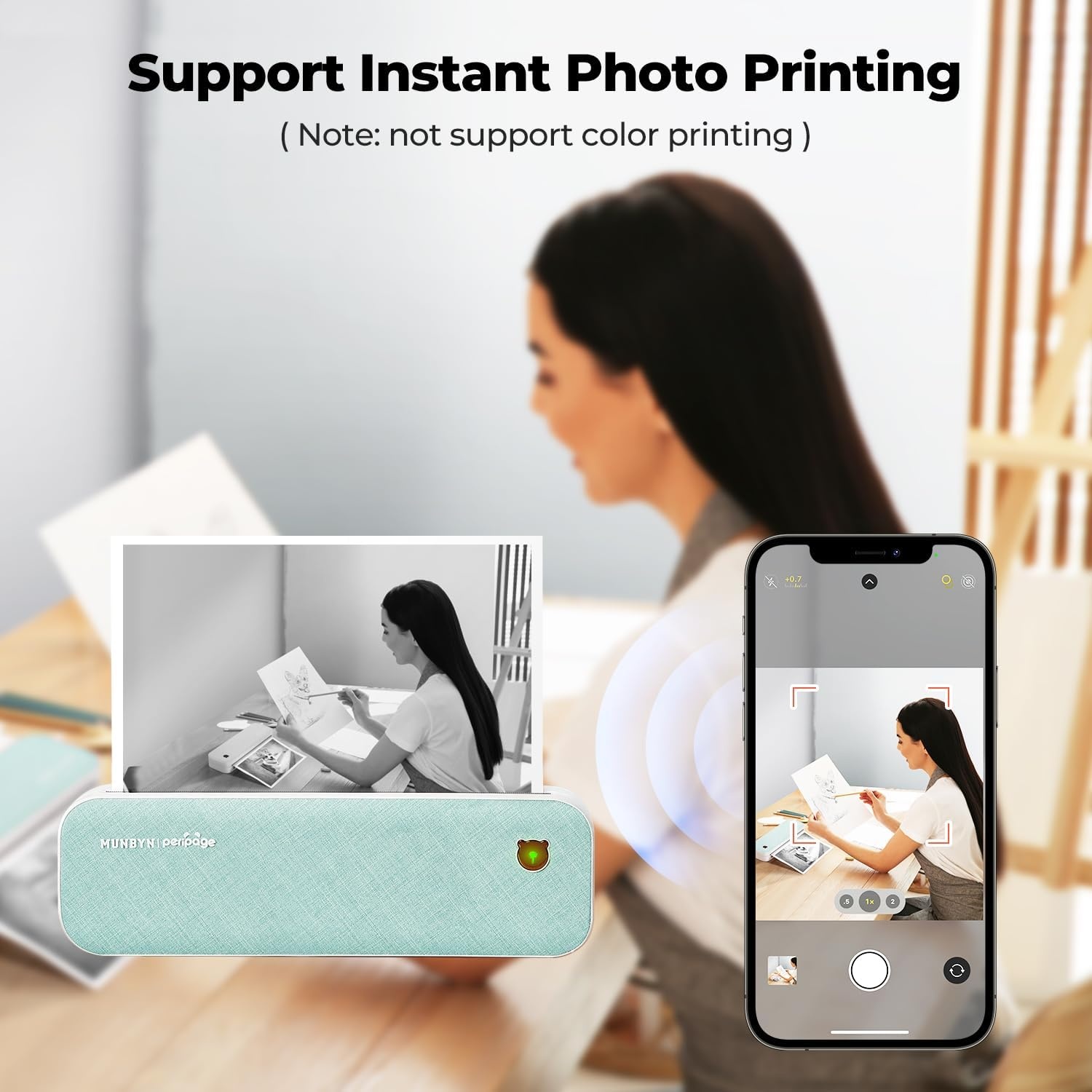 image:imageMUNBYN Portable Printer Wireless for Travel ITP01 Bluetooth Thermal Printer Support 85x11 US LetterampA4 Thermal Paper Compatible with Android and iOS Phone amp LaptopGreen