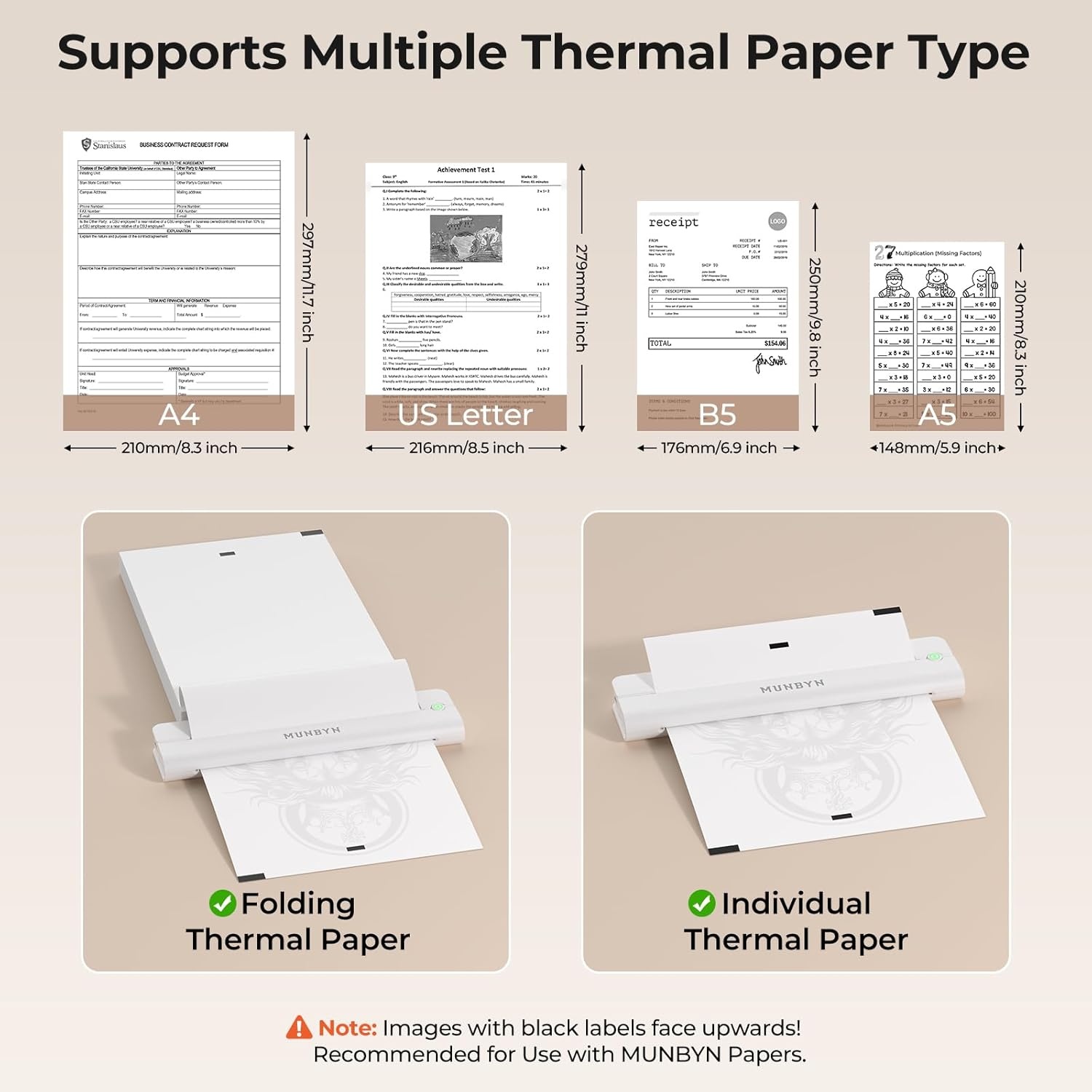 image:imageMUNBYN Portable Printers Wireless for Travel ITP02 Portable Printer Bluetooth Support 85x11 amp A4 Thermal Paper Compatible with Android iOS amp Laptop Small Printer for Office SchoolWhite