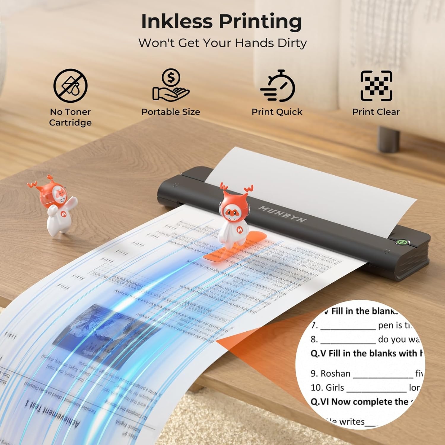 image:imageMUNBYN Portable Printers Wireless for Travel ITP02 Portable Printer Bluetooth Support 85x11 amp A4 Thermal Paper Compatible with Android iOS amp Laptop Small Printer for Office SchoolBlack