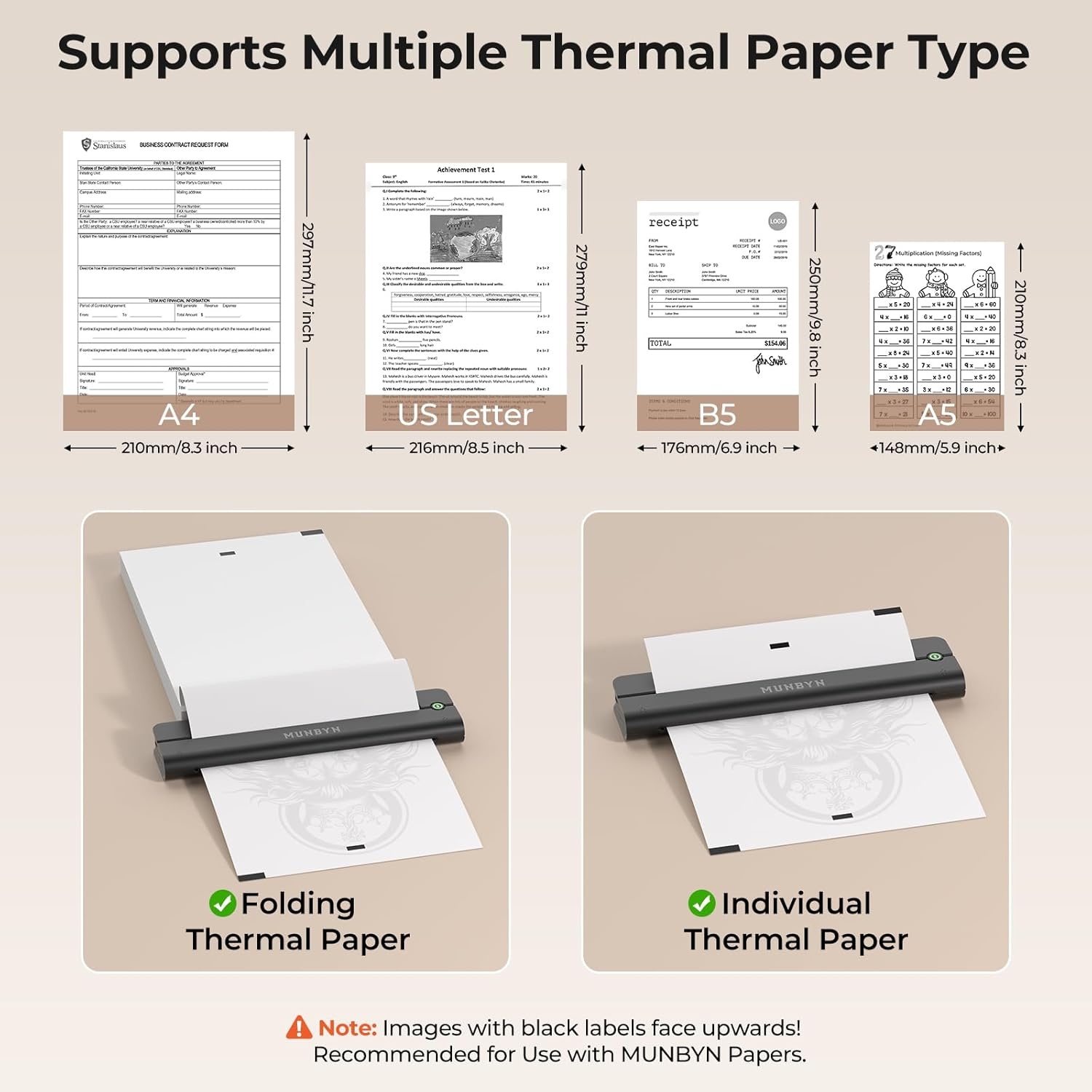 image:imageMUNBYN Portable Printers Wireless for Travel ITP02 Portable Printer Bluetooth Support 85x11 amp A4 Thermal Paper Compatible with Android iOS amp Laptop Small Printer for Office SchoolBlack