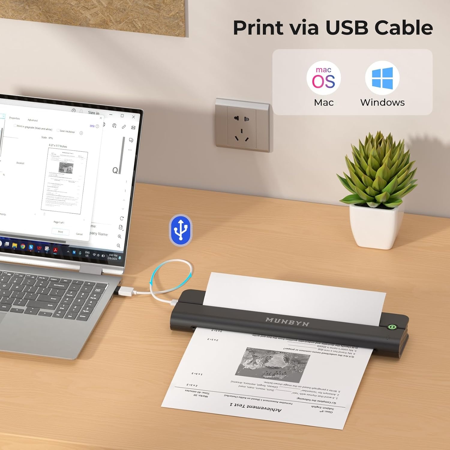image:imageMUNBYN Portable Printers Wireless for Travel ITP02 Portable Printer Bluetooth Support 85x11 amp A4 Thermal Paper Compatible with Android iOS amp Laptop Small Printer for Office SchoolBlack