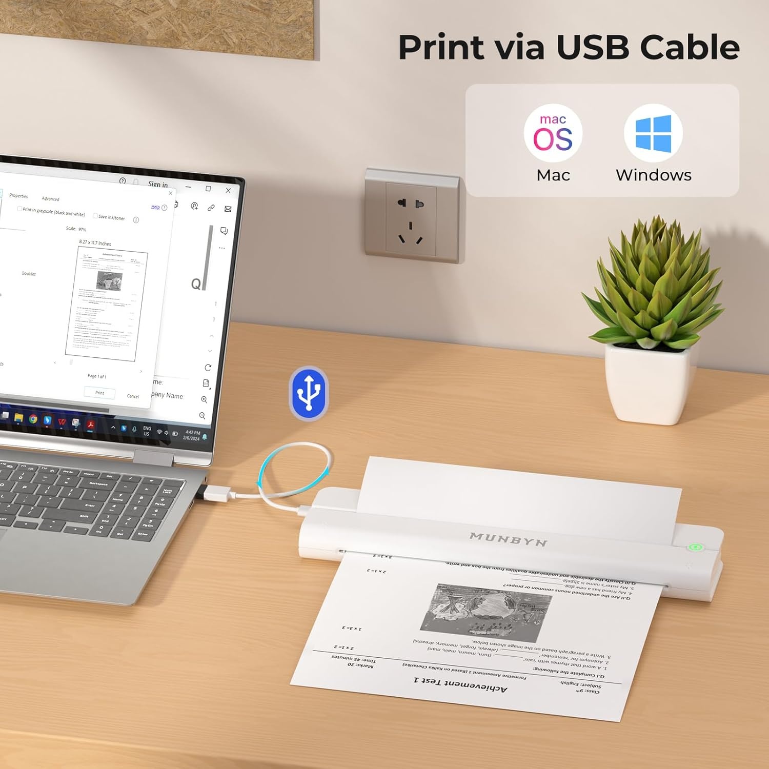 image:imageMUNBYN Portable Printers Wireless for Travel ITP02 Portable Printer Bluetooth Support 85x11 amp A4 Thermal Paper Compatible with Android iOS amp Laptop Small Printer for Office SchoolWhite