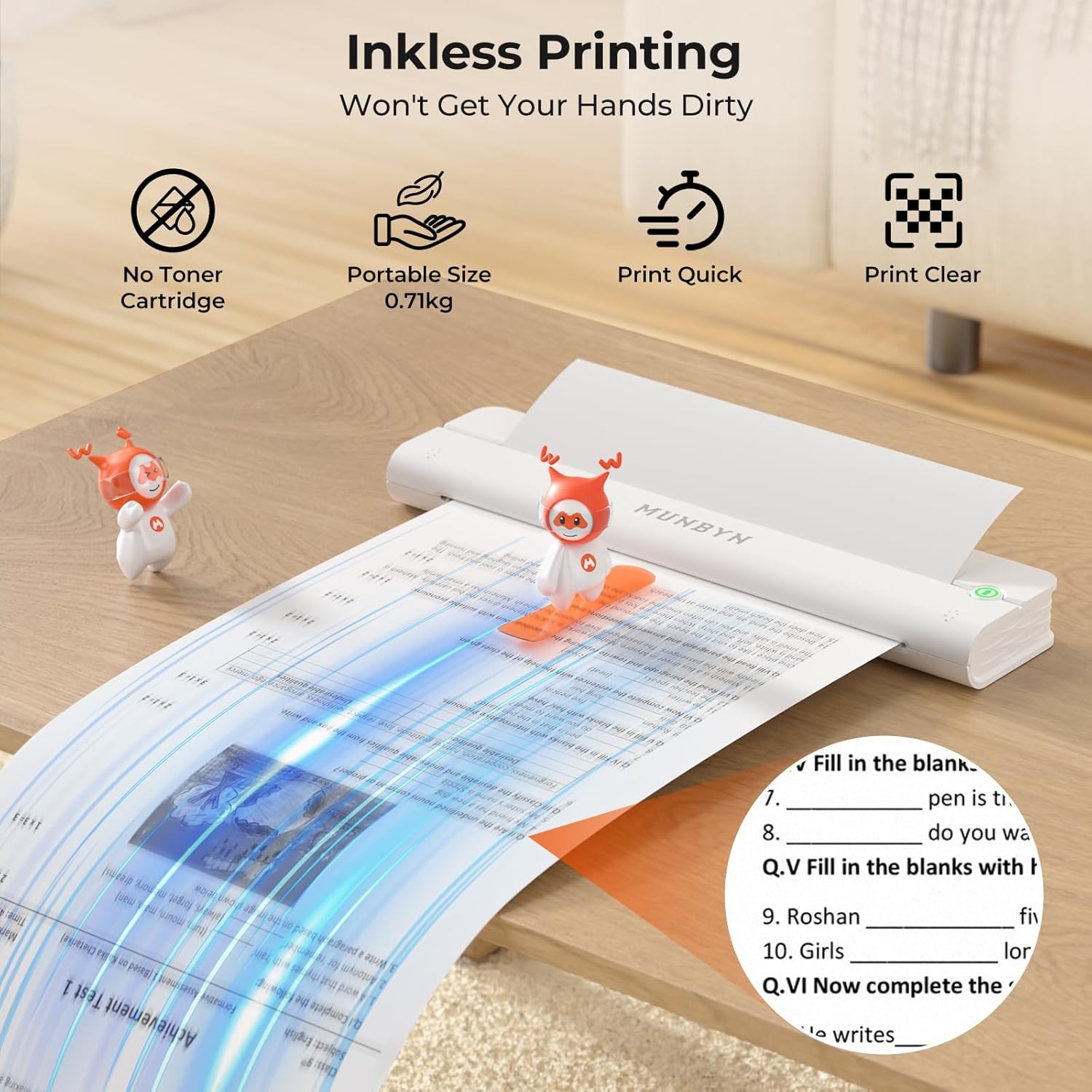 image:imageMUNBYN Portable Printers Wireless for Travel ITP02 Portable Printer Bluetooth Support 85x11 amp A4 Thermal Paper Compatible with Android iOS amp Laptop Small Printer for Office SchoolWhite