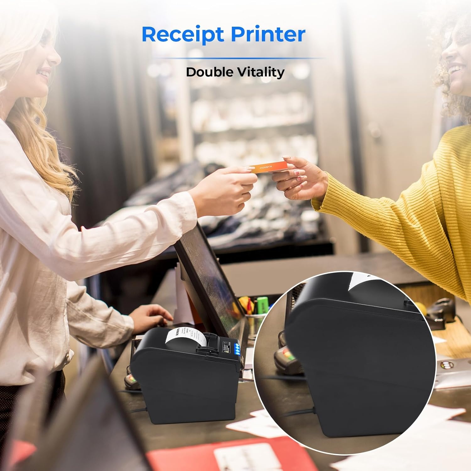 image:imageMUNBYN Receipt Printer P068 3 18 80mm Direct Thermal Printer POS Printer with Auto Cutter Thermal Receipt Printer with USB Serial Ethernet Windows Driver ESCPOS Support Cash Drawer