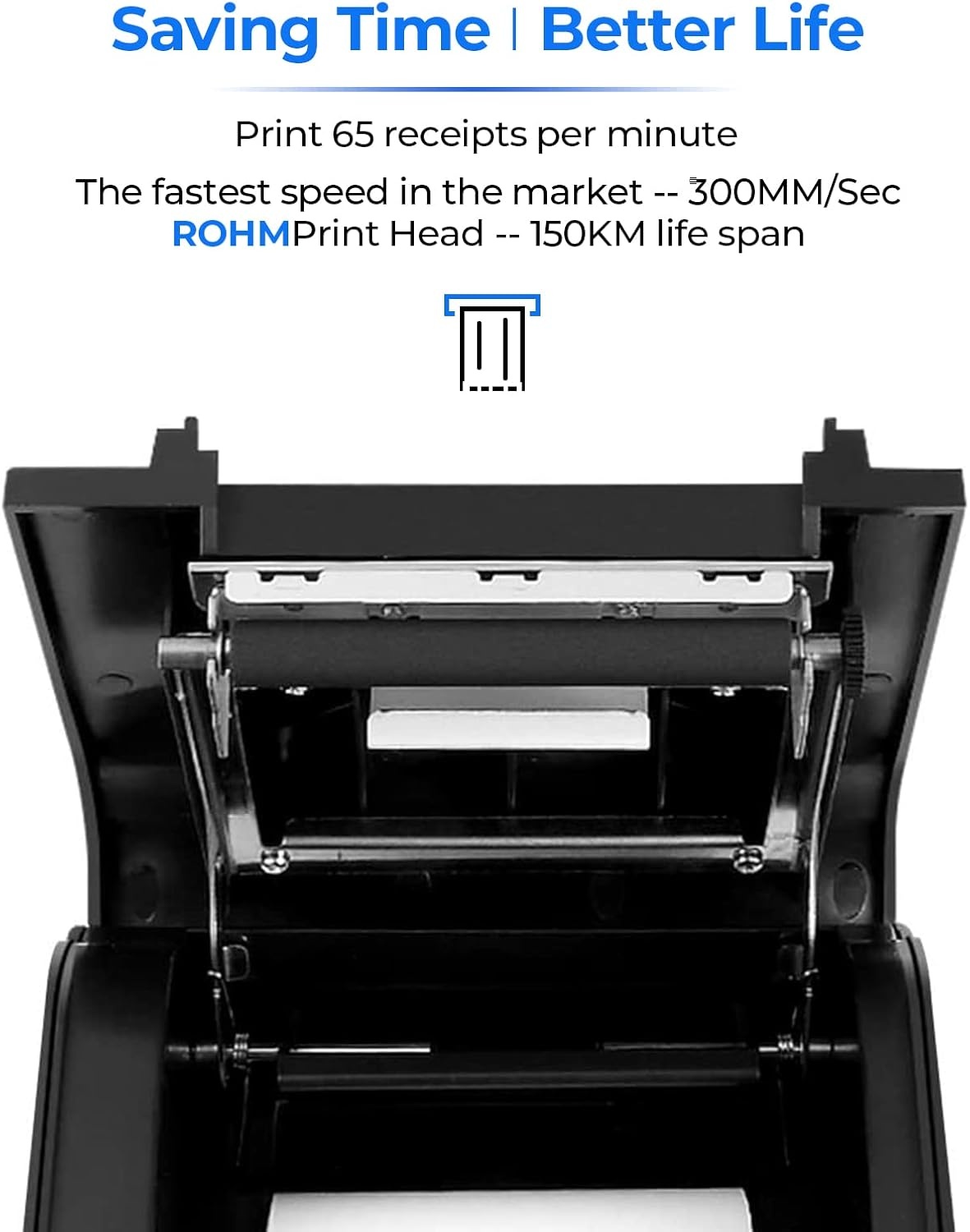 image:imageMUNBYN Receipt Printer P068 3 18 80mm Direct Thermal Printer POS Printer with Auto Cutter Thermal Receipt Printer with USB Serial Ethernet Windows Driver ESCPOS Support Cash Drawer