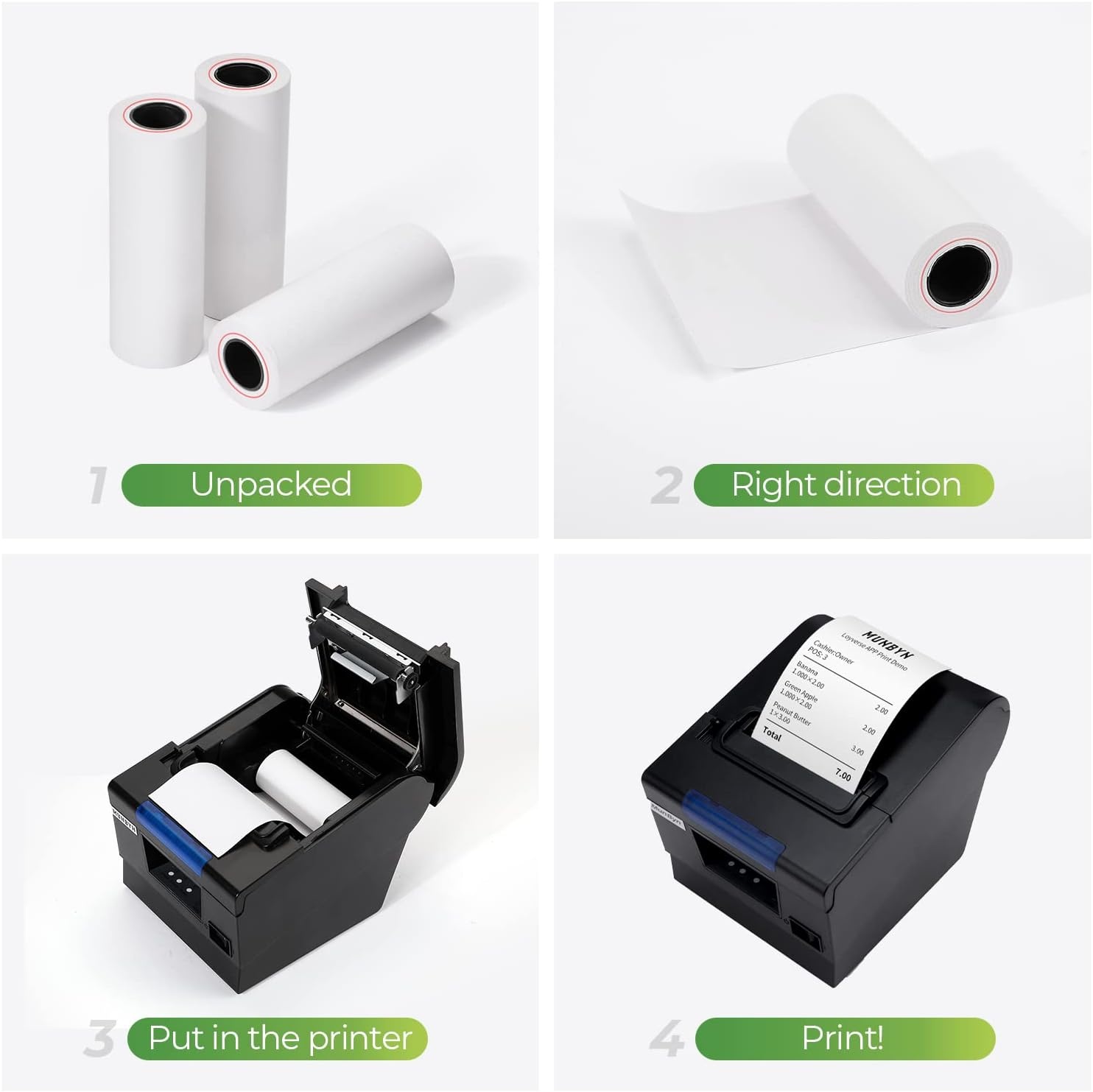 image:imageMUNBYN Thermal Paper 3 18 x 230ft 10 Rolls Receipt Paper Work for Star Micronics TSP100 TSP143 Epson 80mm Receipt Printer Square POS Register 80mm Thermal Receipt Papers BPA Free Plus Version3 18 x 196