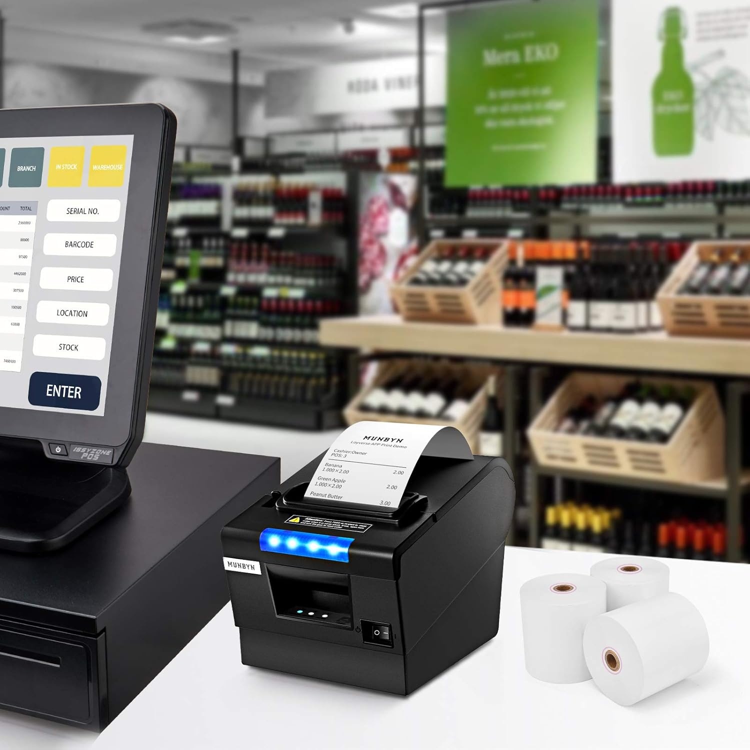 image:imageMUNBYN Thermal Paper 3 18 x 230ft 10 Rolls Receipt Paper Work for Star Micronics TSP100 TSP143 Epson 80mm Receipt Printer Square POS Register 80mm Thermal Receipt Papers BPA Free Plus Version3 18 x 230