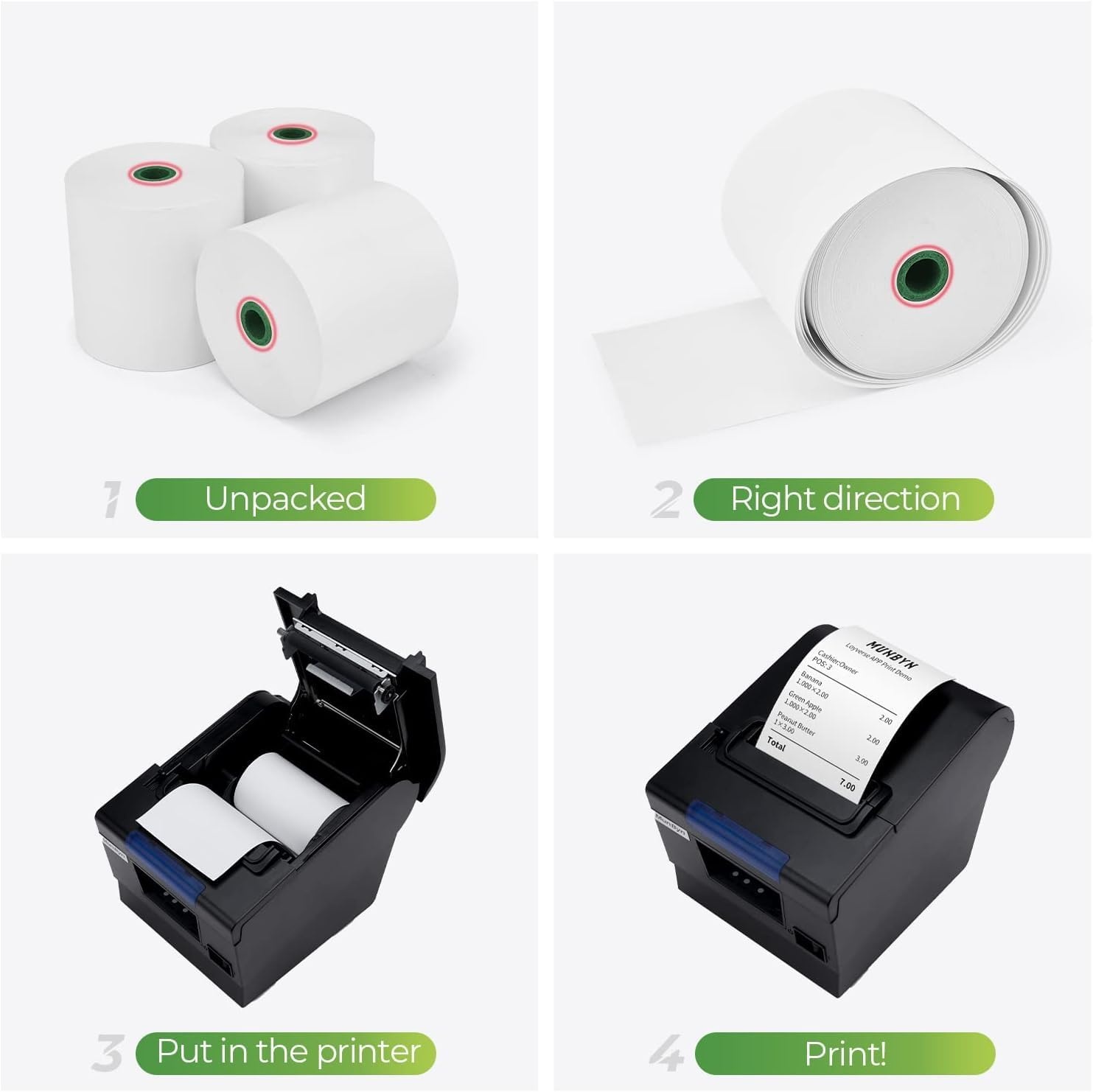 image:imageMUNBYN Thermal Paper 3 18 x 230ft 10 Rolls Receipt Paper Work for Star Micronics TSP100 TSP143 Epson 80mm Receipt Printer Square POS Register 80mm Thermal Receipt Papers BPA Free Plus Version3 18 x 230