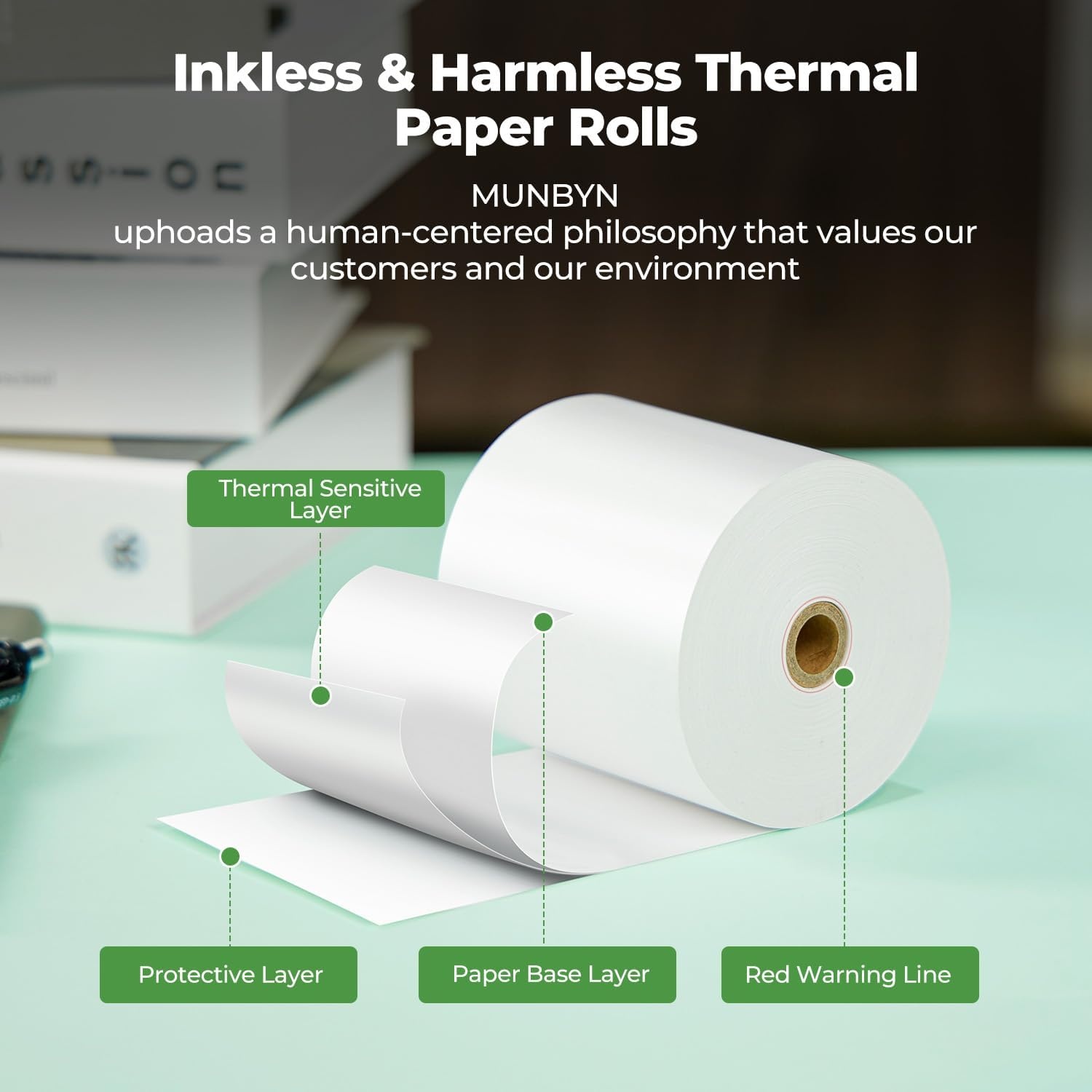 image:imageMUNBYN Thermal Paper 3 18 x 230ft 10 Rolls Receipt Paper Work for Star Micronics TSP100 TSP143 Epson 80mm Receipt Printer Square POS Register 80mm Thermal Receipt Papers BPA Free Plus Version3 18 x 230