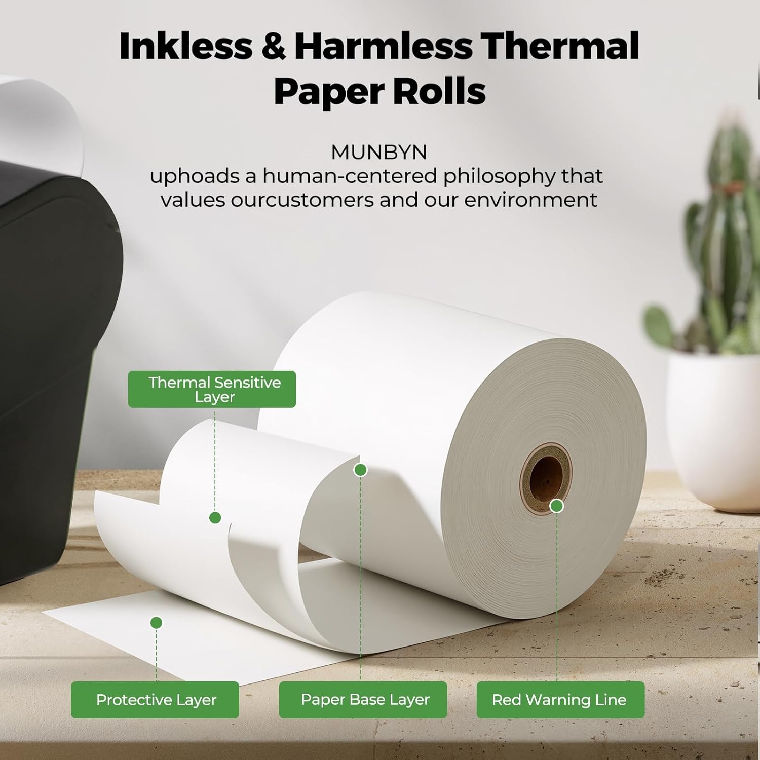 image:imageMUNBYN Thermal Paper 3 18 x 230ft 10 Rolls Receipt Paper Work for Star Micronics TSP100 TSP143 Epson 80mm Receipt Printer Square POS Register 80mm Thermal Receipt Papers BPA Free Plus Version3 18 x 230