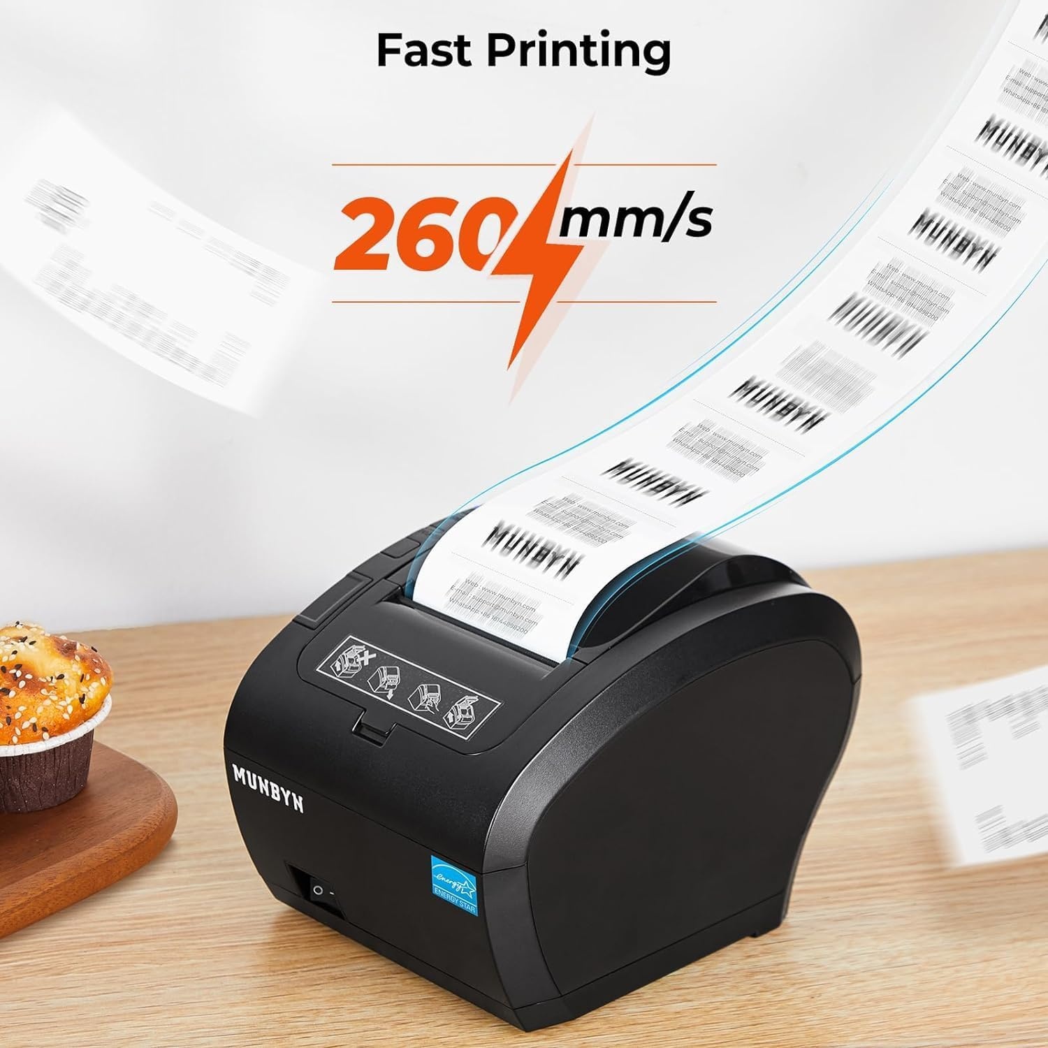 image:imageMUNBYN WiFi Receipt Printer with USB Port 80mm WiFi POS Printer Works with Mac Windows Chromebook Linux Cash Drawer No Support for Square Zettle Shopify Kyte Bluetooth or 5G WiFiWiFi