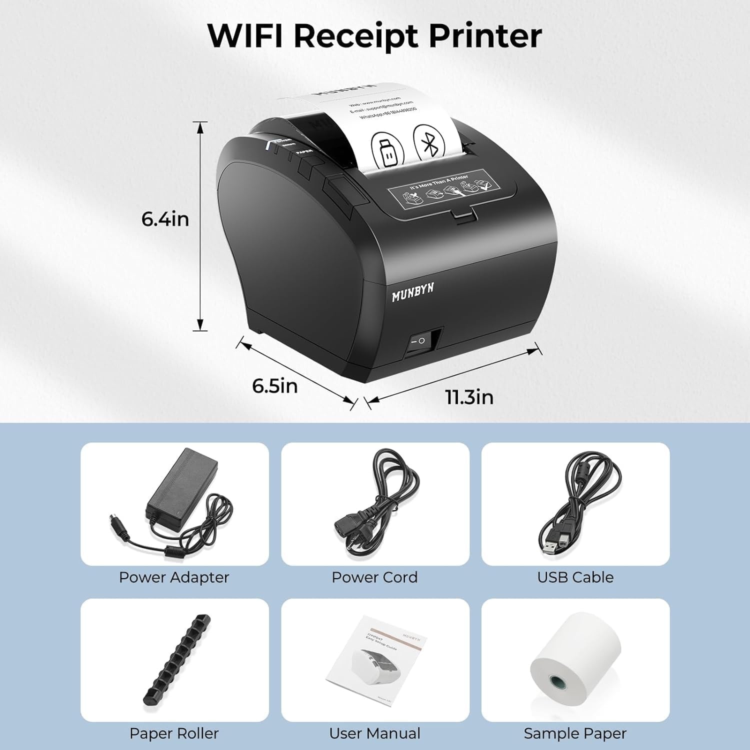 image:imageMUNBYN WiFi Receipt Printer with USB Port 80mm WiFi POS Printer Works with Mac Windows Chromebook Linux Cash Drawer No Support for Square Zettle Shopify Kyte Bluetooth or 5G WiFiWiFi