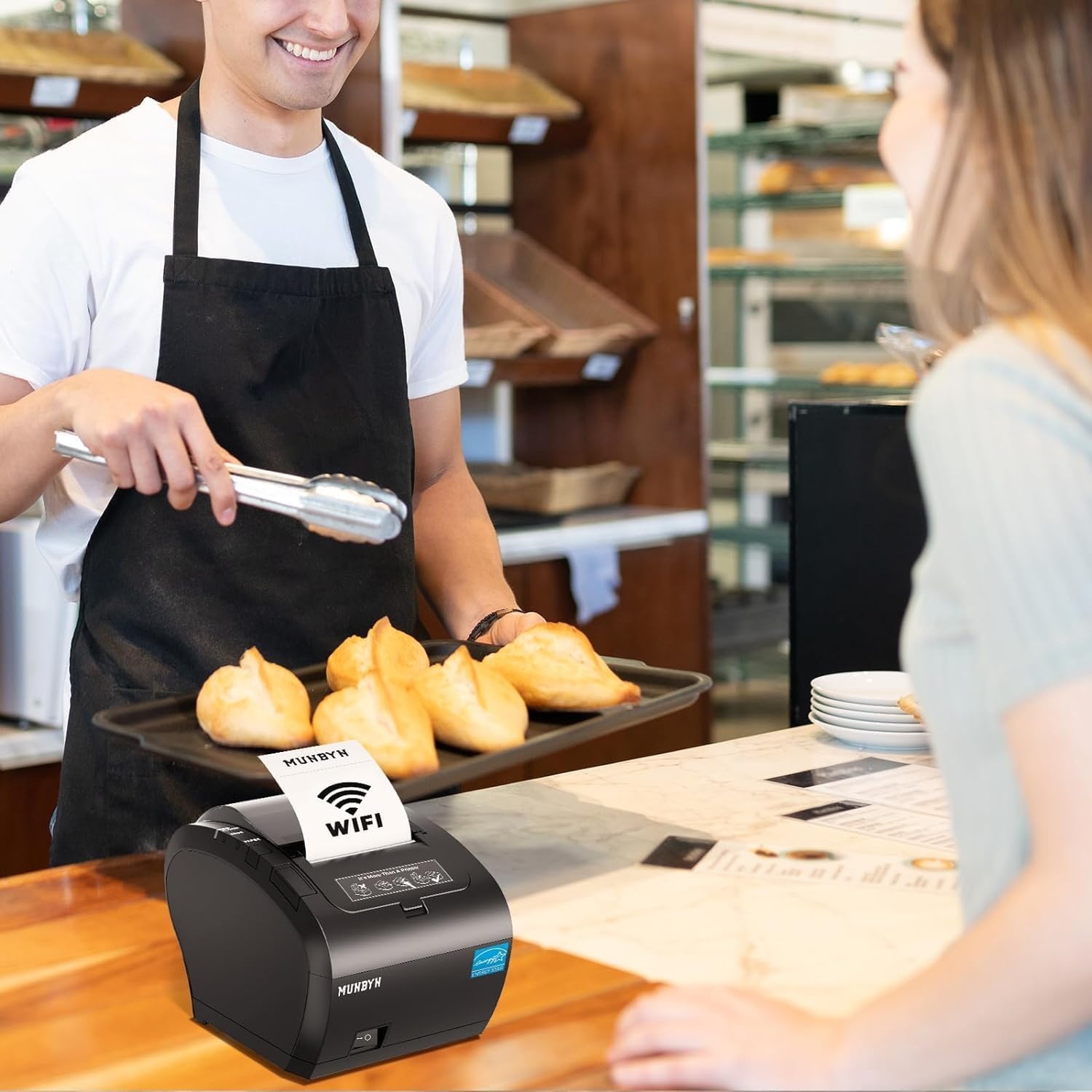 image:imageMUNBYN WiFi Receipt Printer with USB Port 80mm WiFi POS Printer Works with Mac Windows Chromebook Linux Cash Drawer No Support for Square Zettle Shopify Kyte Bluetooth or 5G WiFiWiFi