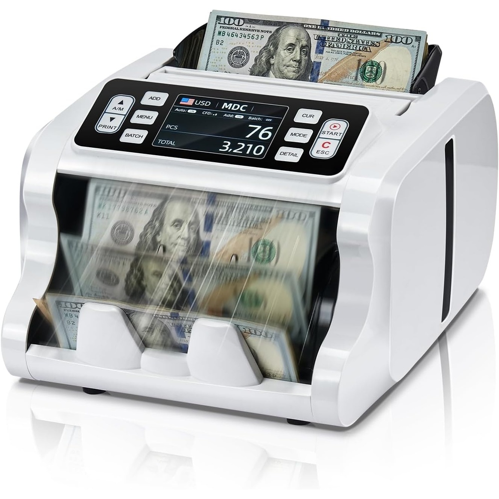 image:imageMUNBYN IMC09 Mixed Denomination Money Counter Machine Value Counting UVMGIRMT Bill Counter 35 TFT Display Money Counting Machine USD EUR MXN CAD Cash Counter for Business WhiteWhite